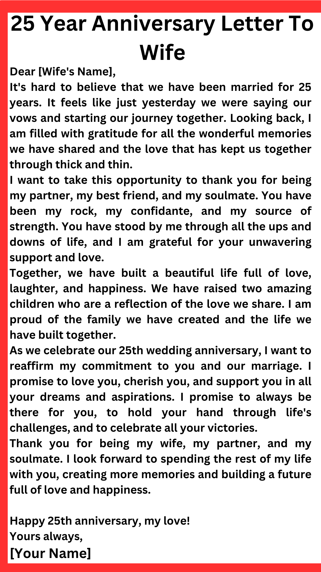 25 Year Anniversary Letter To Wife (10 Samples)