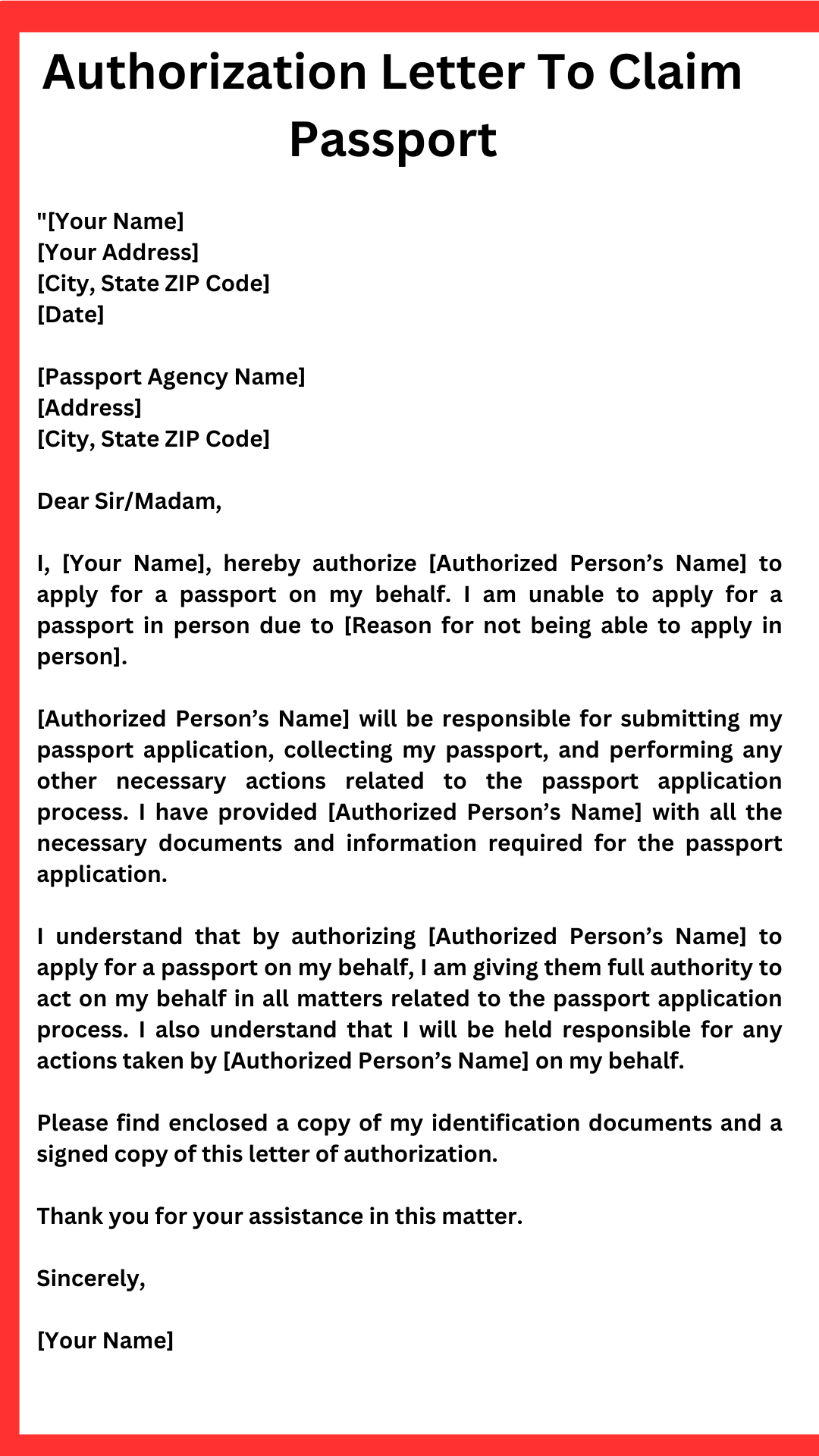 Authorization Letter To Claim Passport