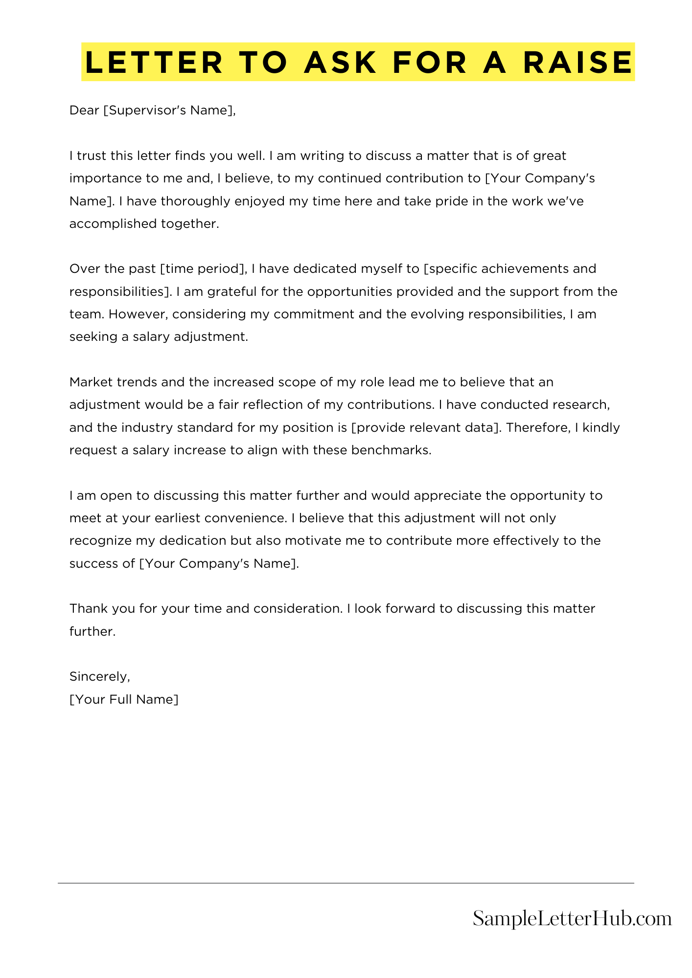 Letter To Ask For A Raise