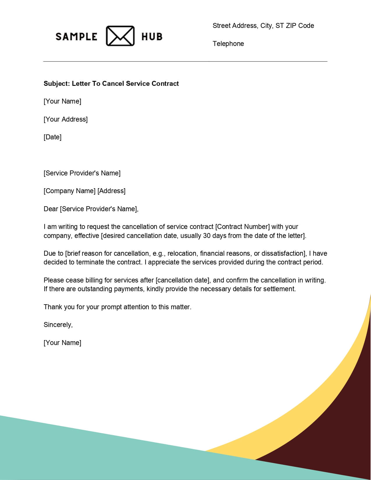 Letter To Cancel Service Contract