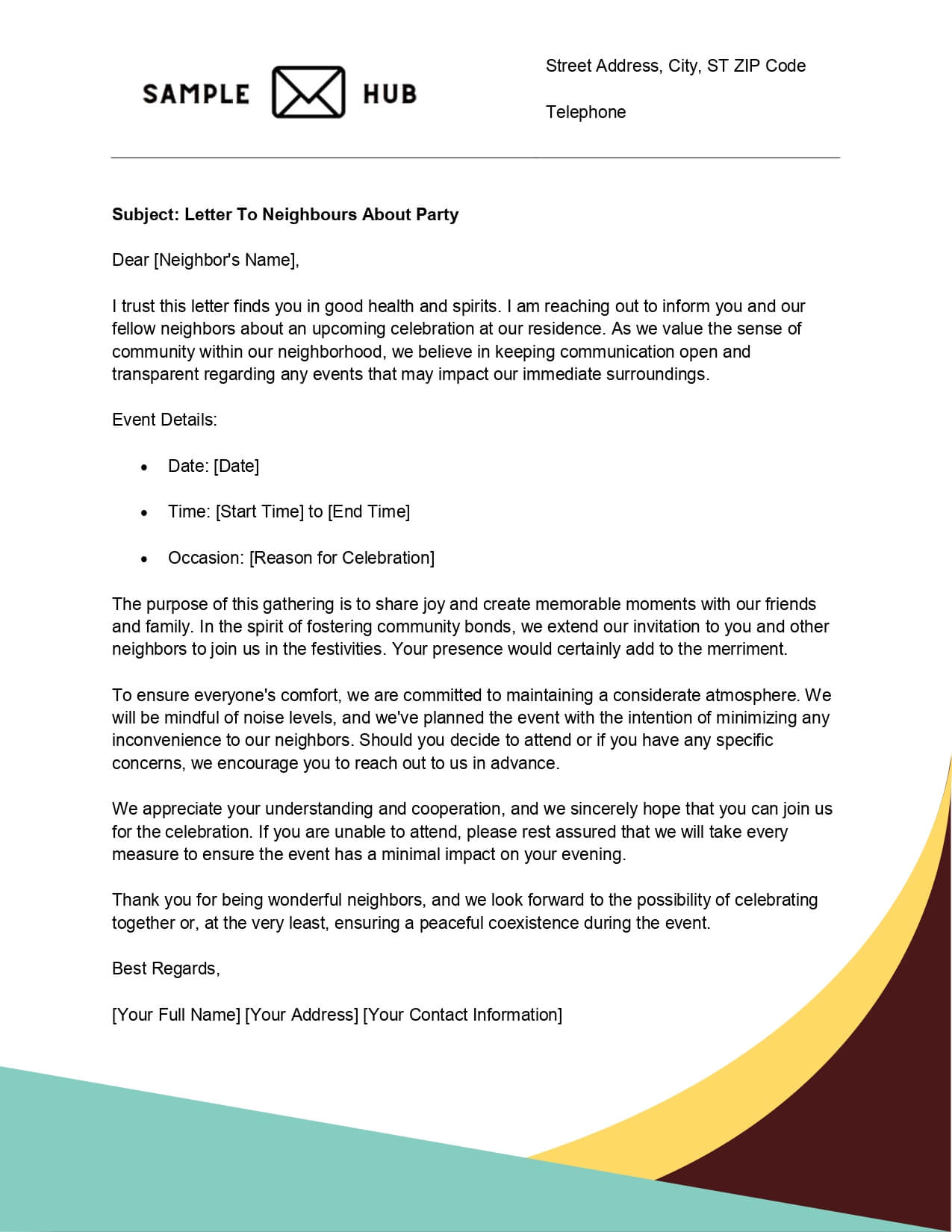 Letter To Neighbours About Party
