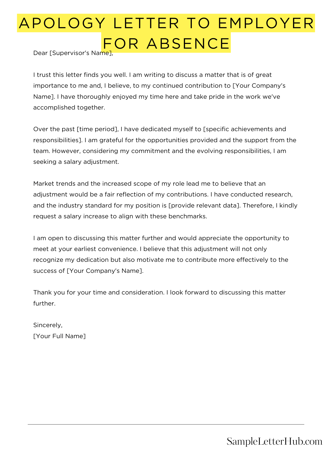 Apology Letter To Employer For Absence