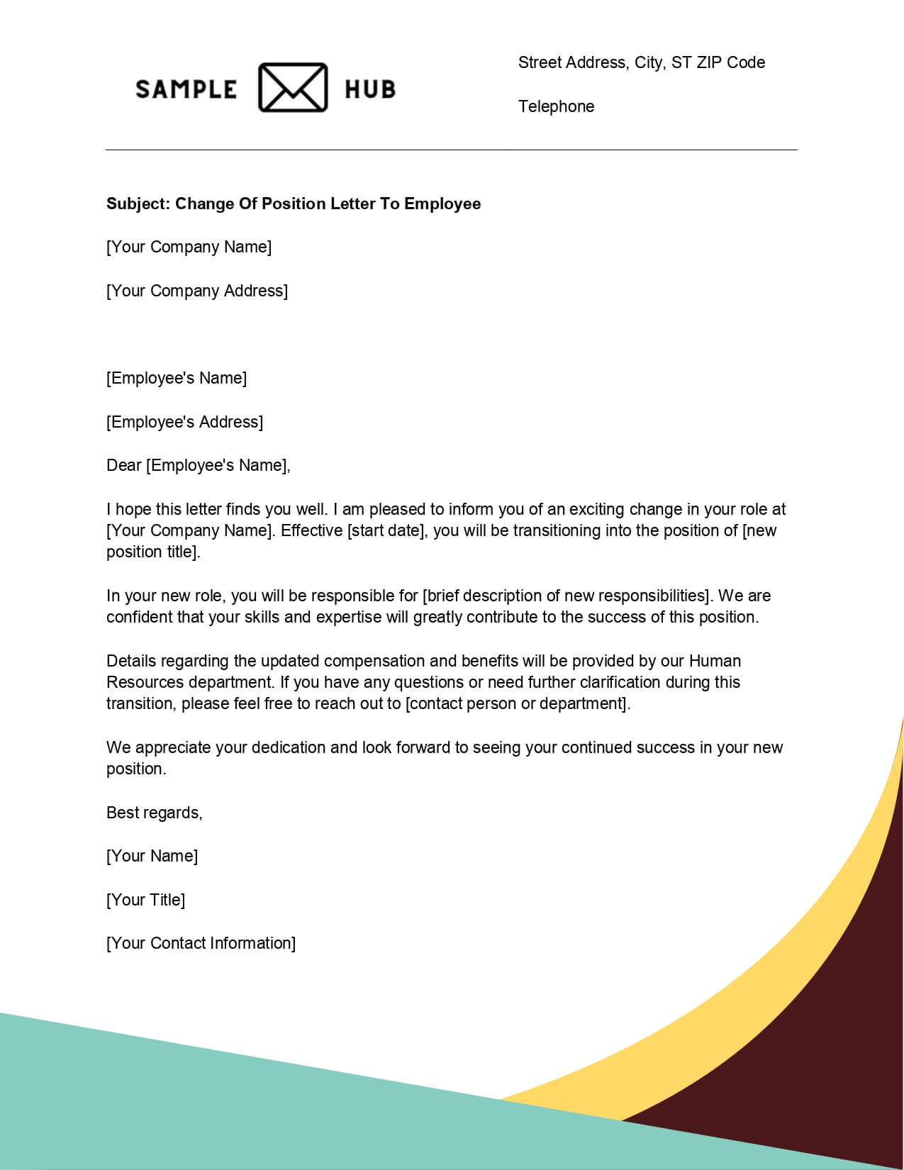 Change Of Position Letter To Employee