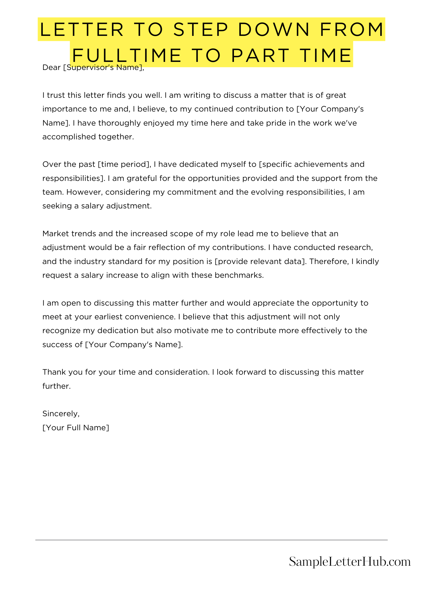 Letter To Step Down From Fulltime To Part Time