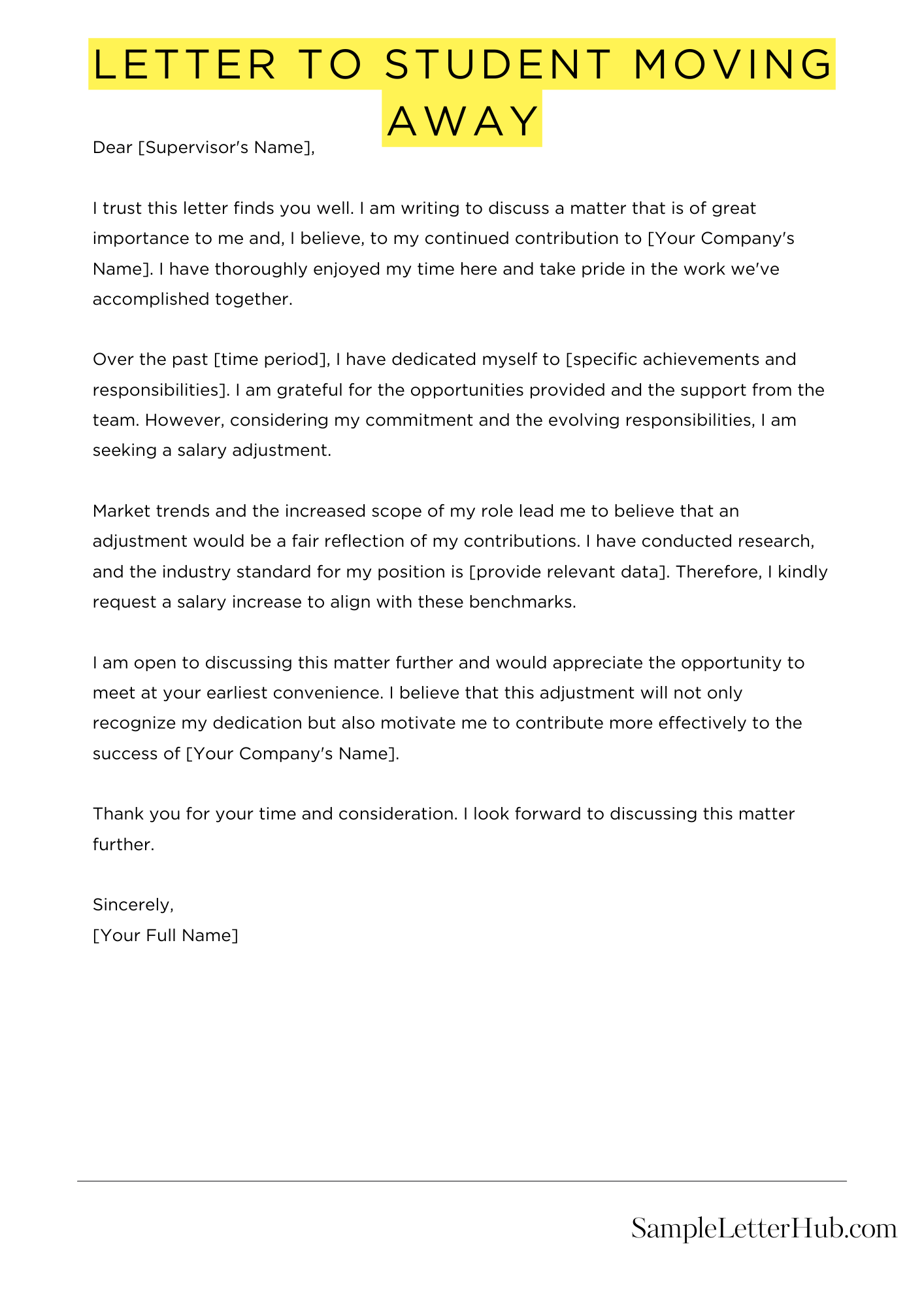 Letter To Student Moving Away