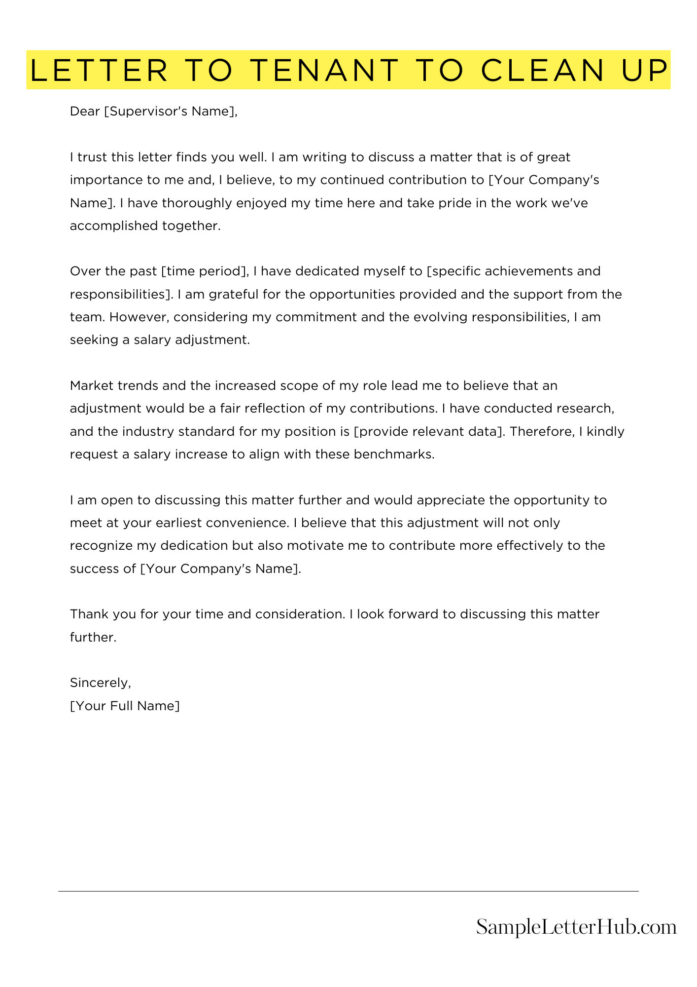 Letter To Tenant To Clean Up