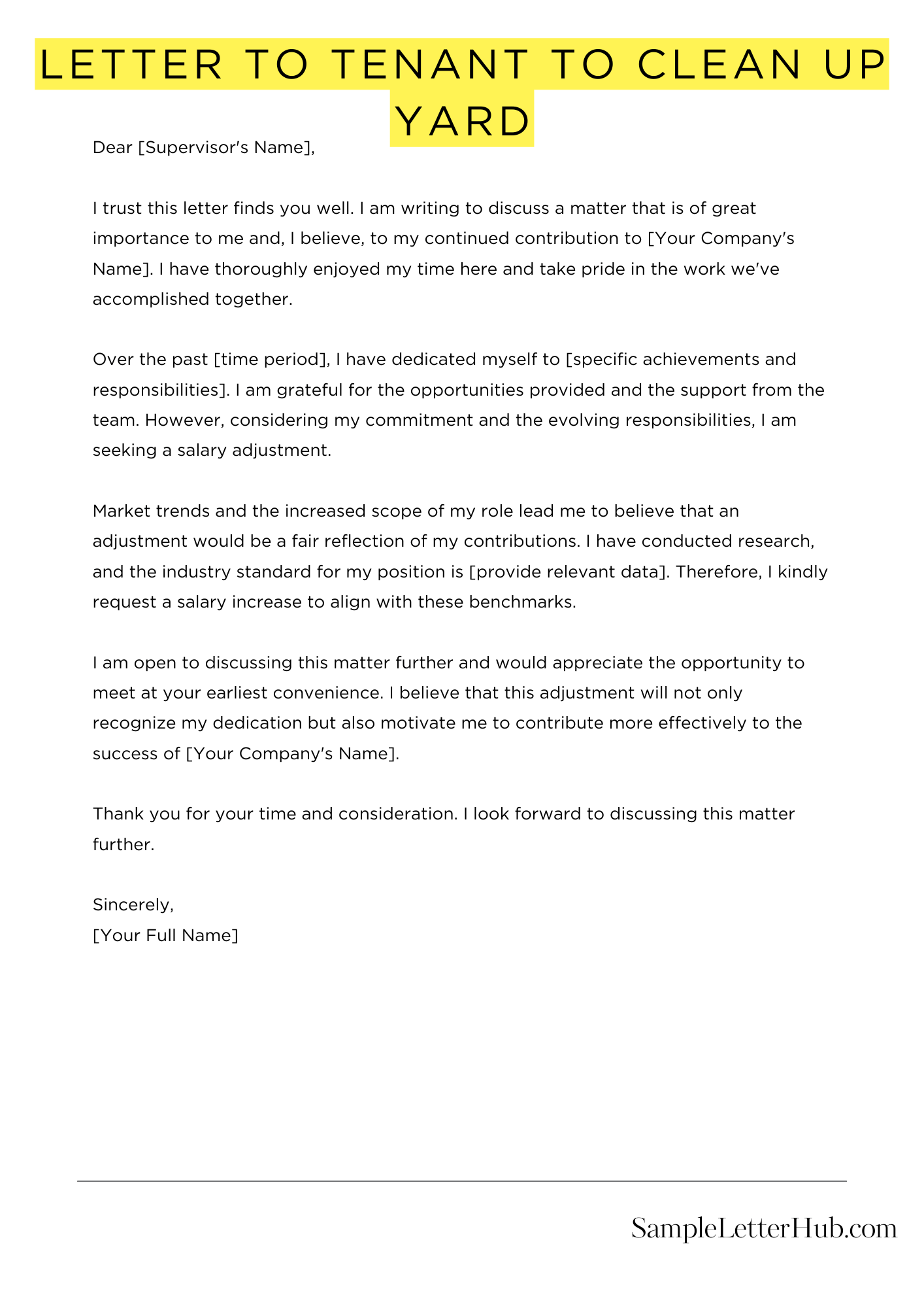 Letter To Tenant To Clean Up Yard