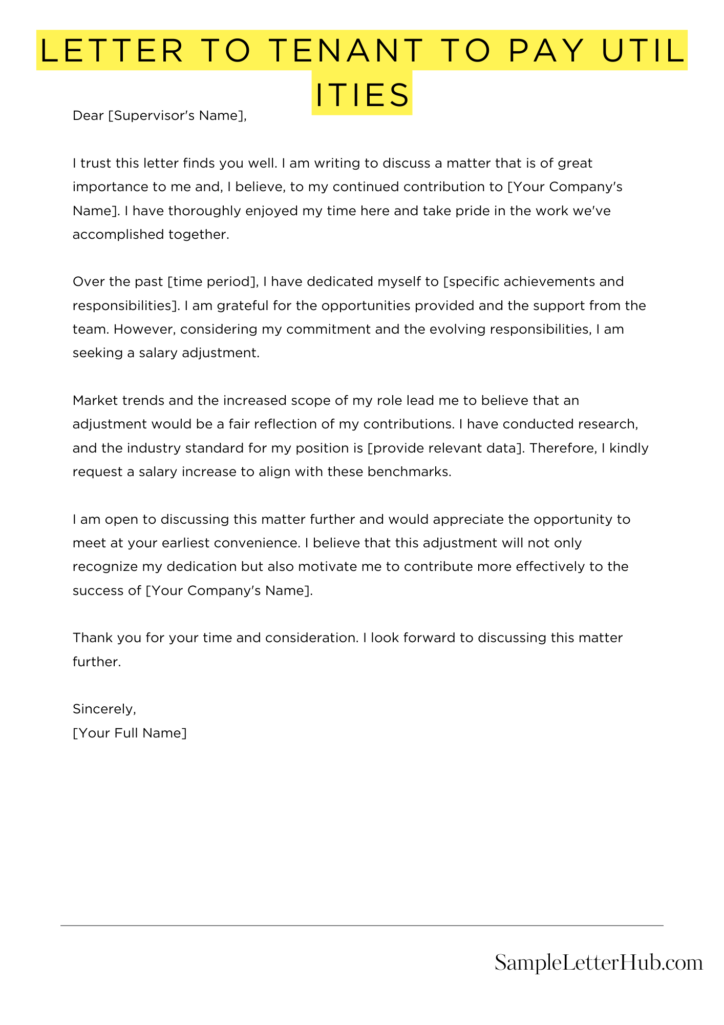 Letter To Tenant To Pay Utilities