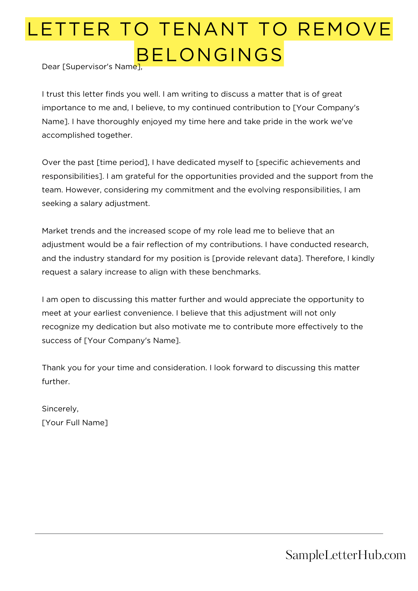 Letter To Tenant To Remove Belongings