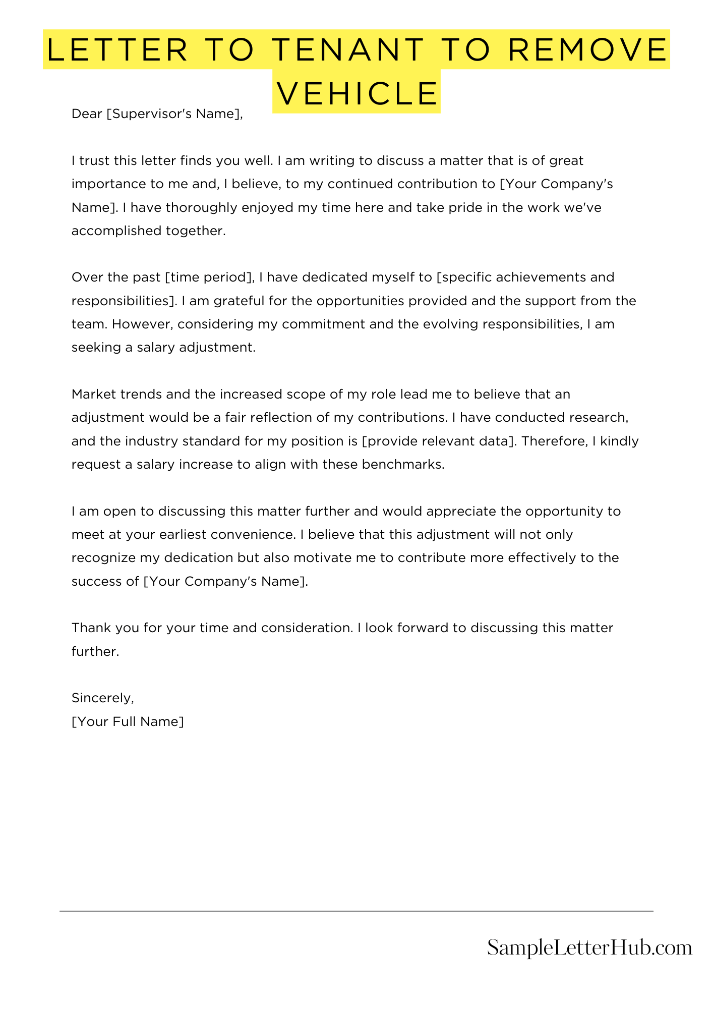 Letter To Tenant To Remove Vehicle