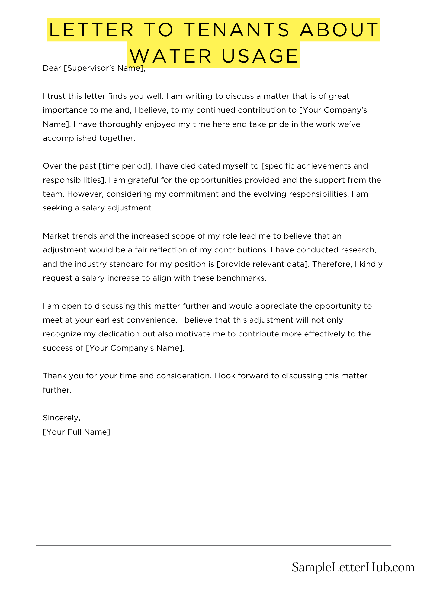 Letter To Tenants About Water Usage