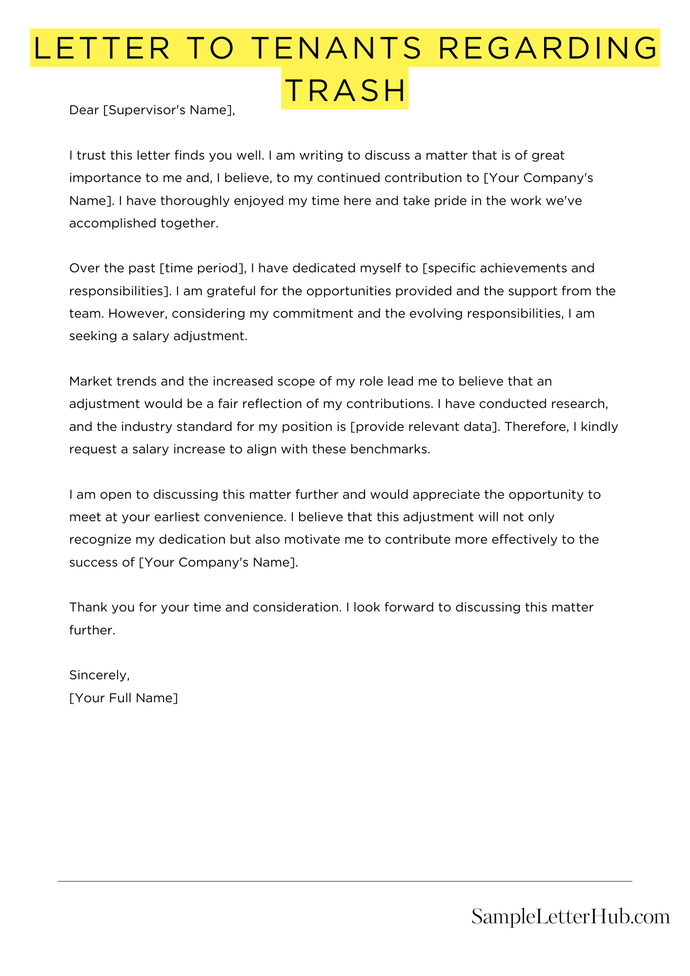 Letter To Tenants Regarding Trash