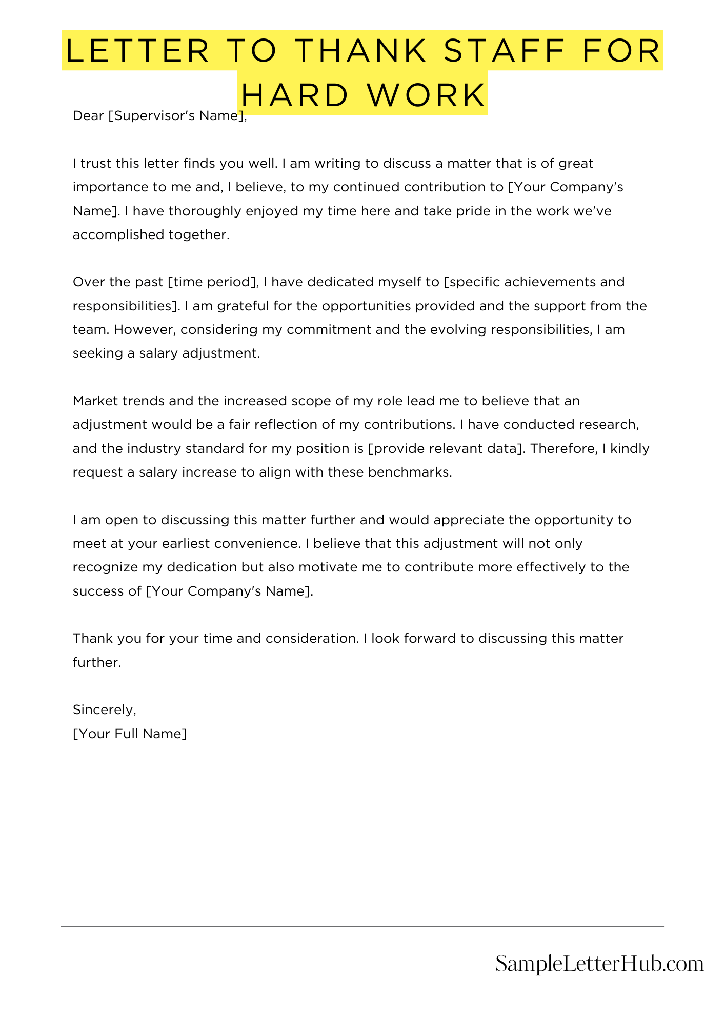 Letter To Thank Staff For Hard Work