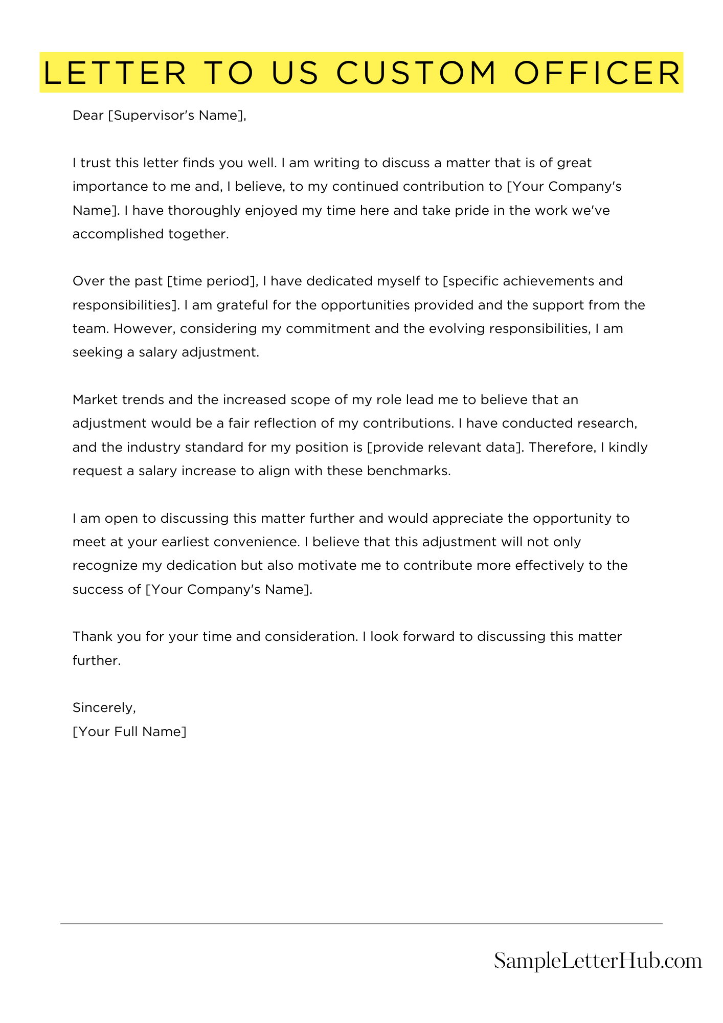 Letter To Us Custom Officer