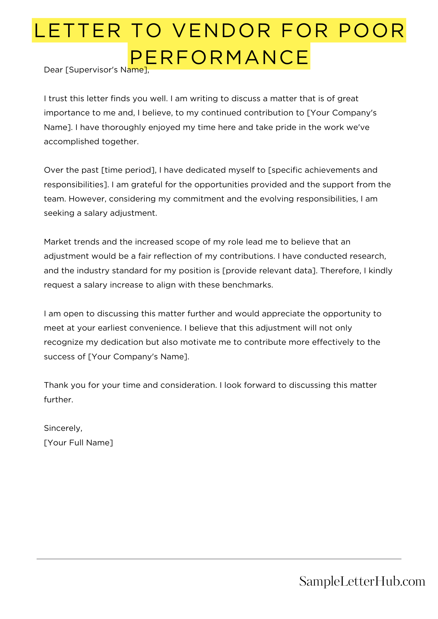 Letter To Vendor For Poor Performance