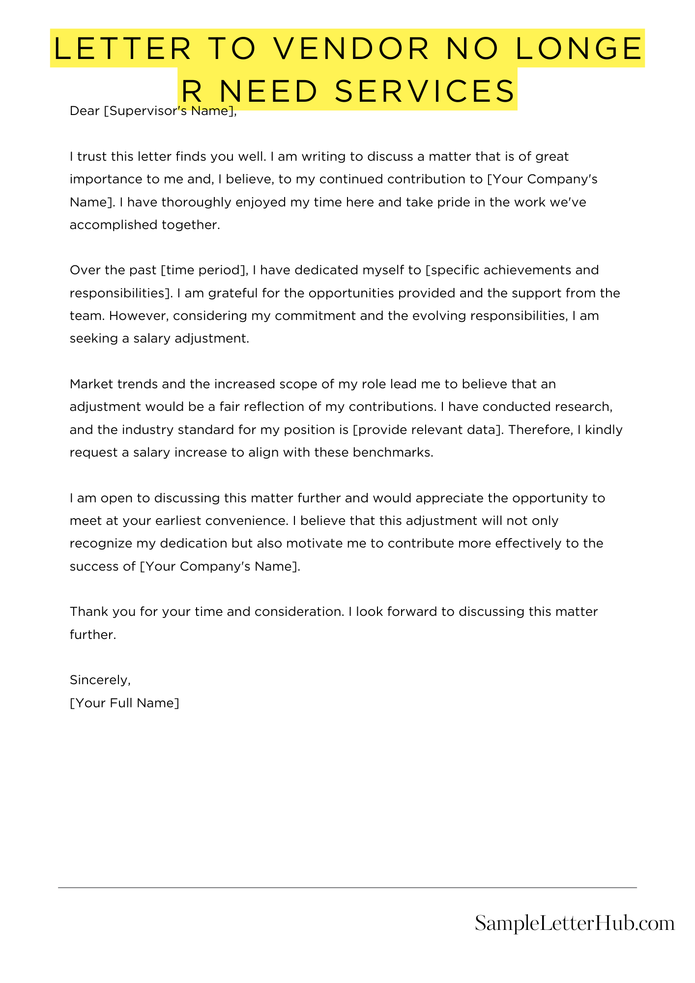 Letter To Vendor No Longer Need Services