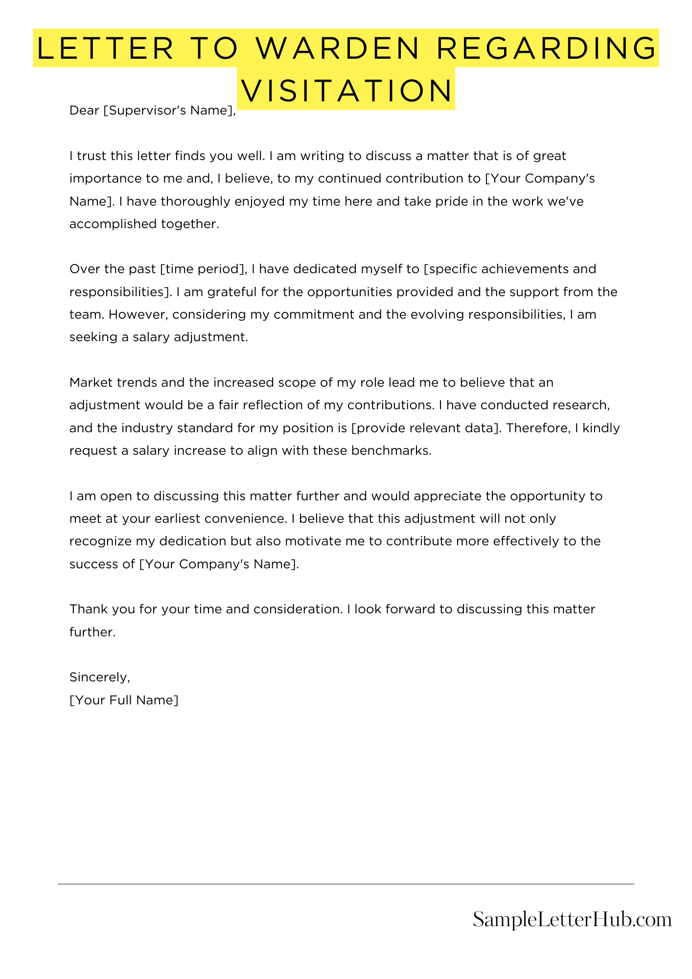 Letter To Warden Regarding Visitation