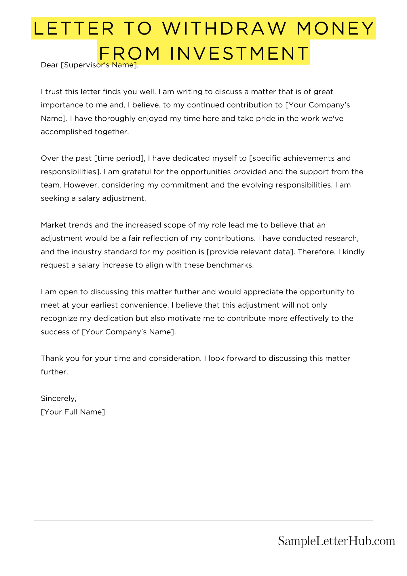 Letter To Withdraw Money From Investment