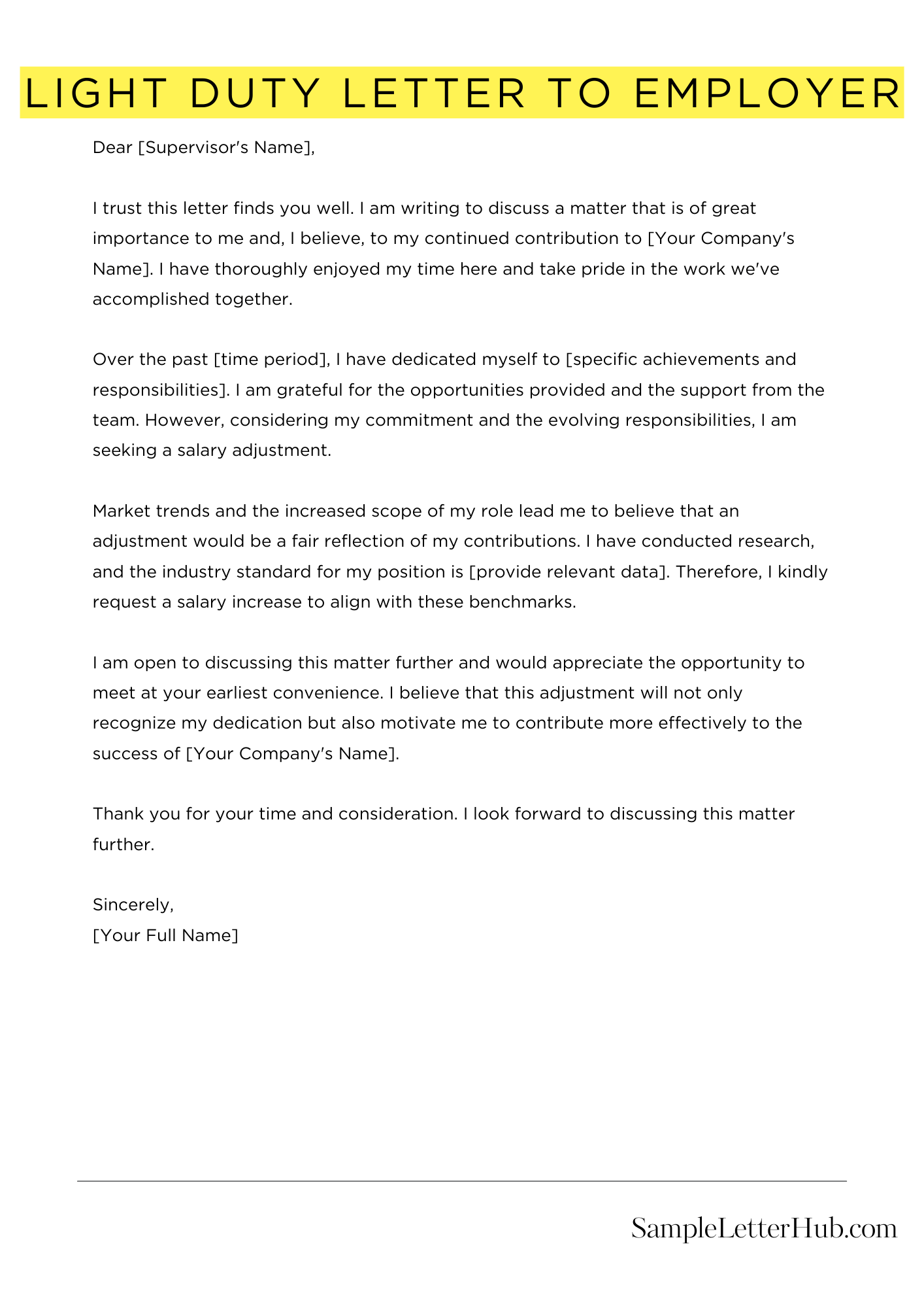 Light Duty Letter To Employer