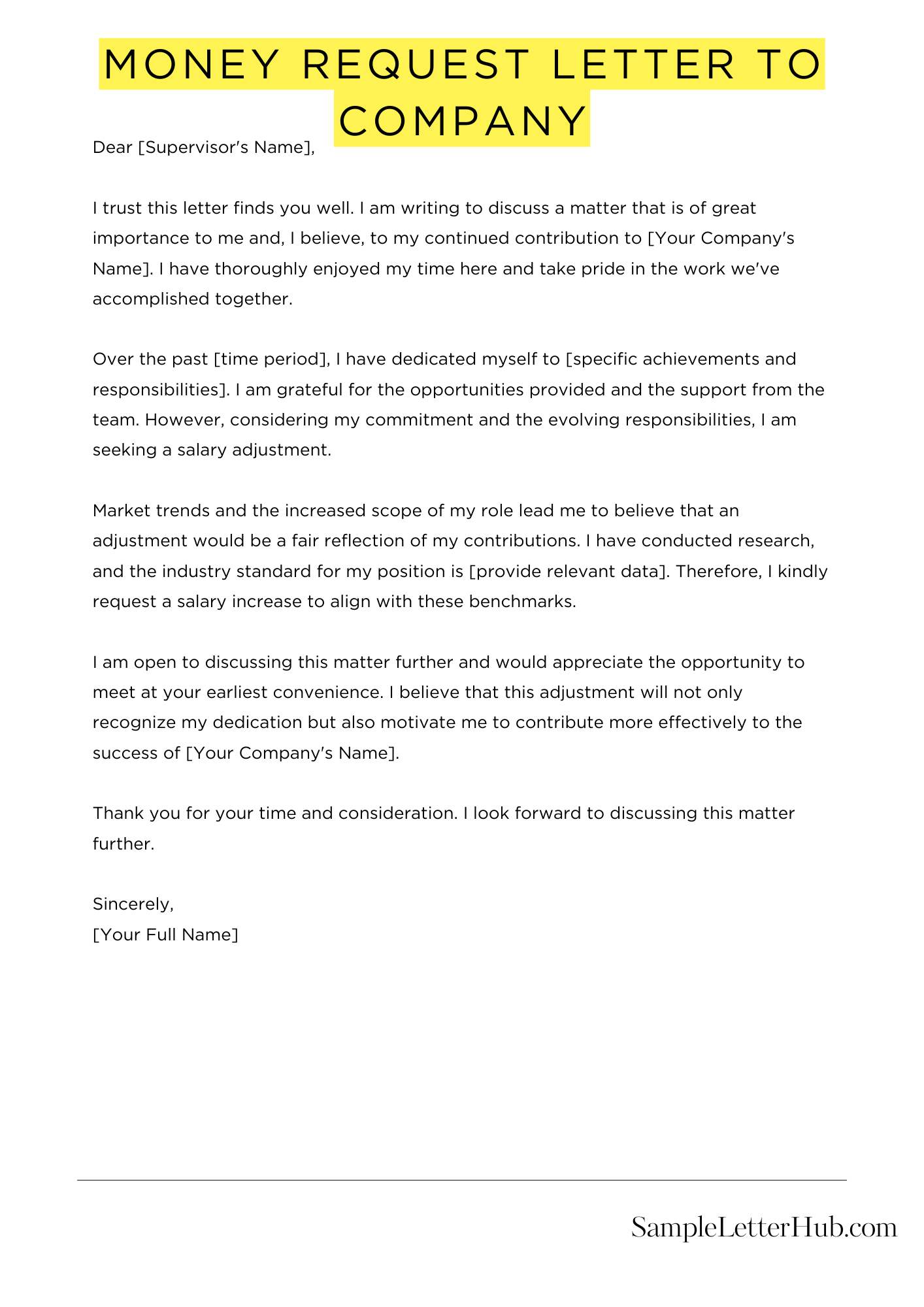 Money Request Letter To Company