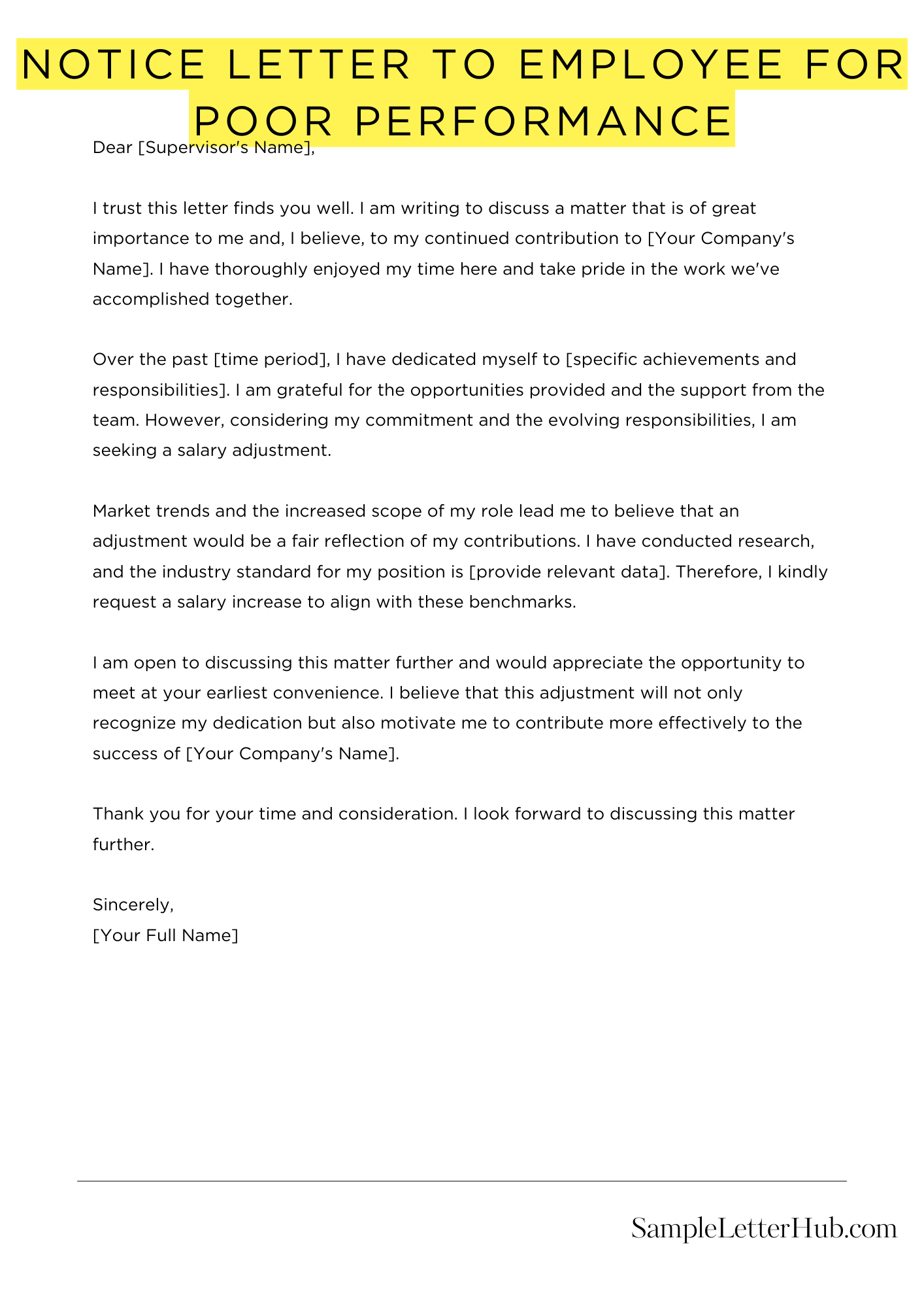 Notice Letter To Employee For Poor Performance