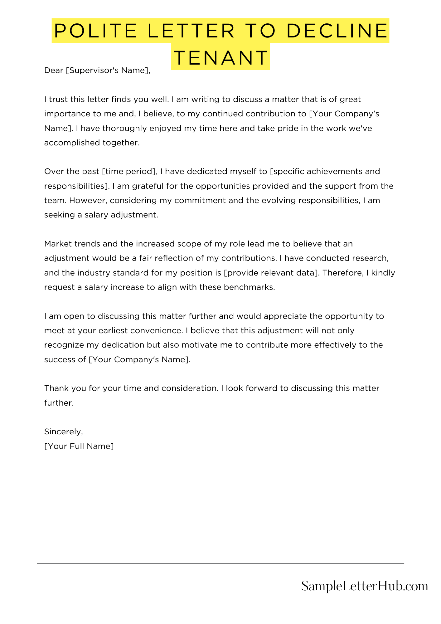 Polite Letter To Decline Tenant