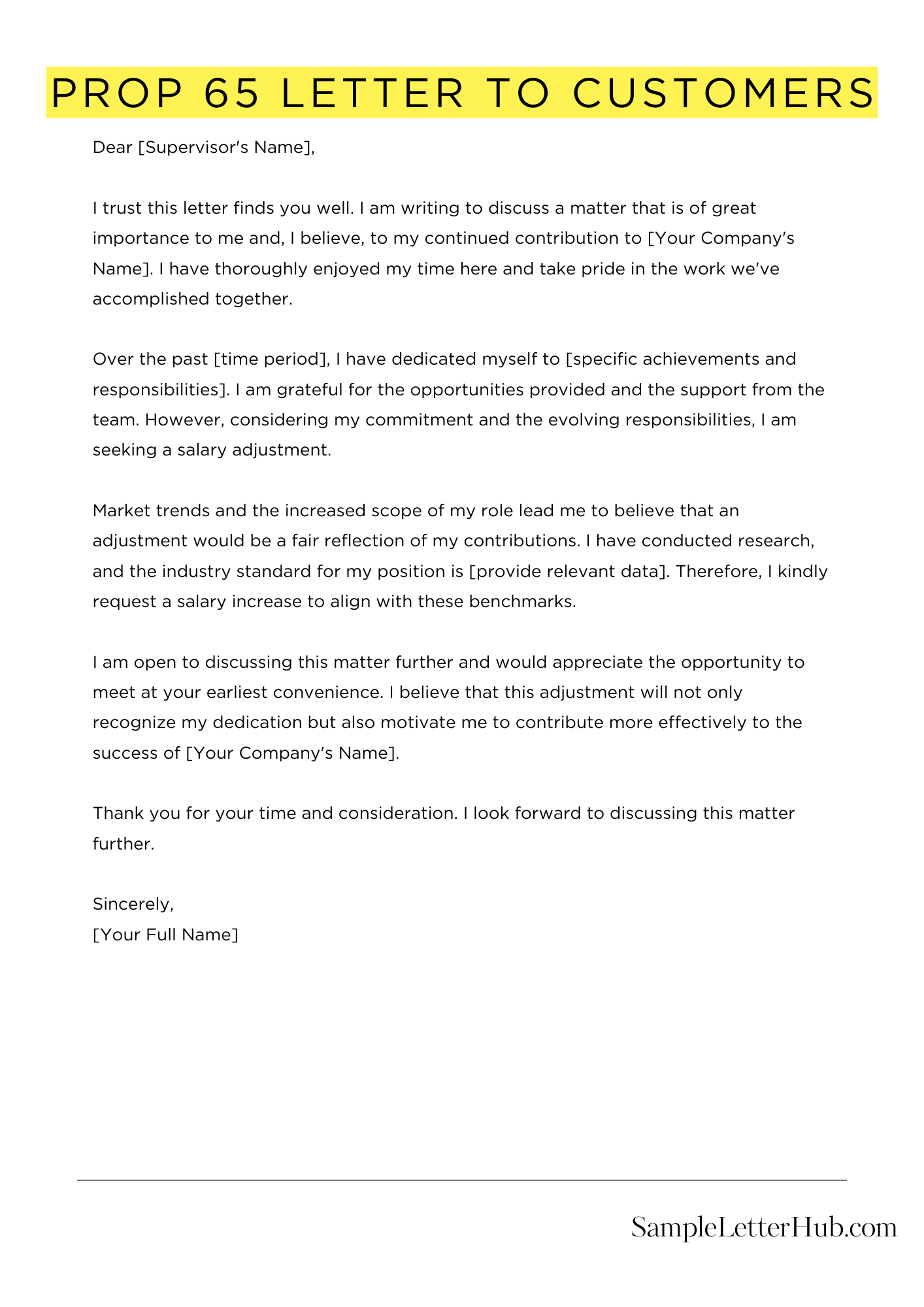 Prop 65 Letter To Customers