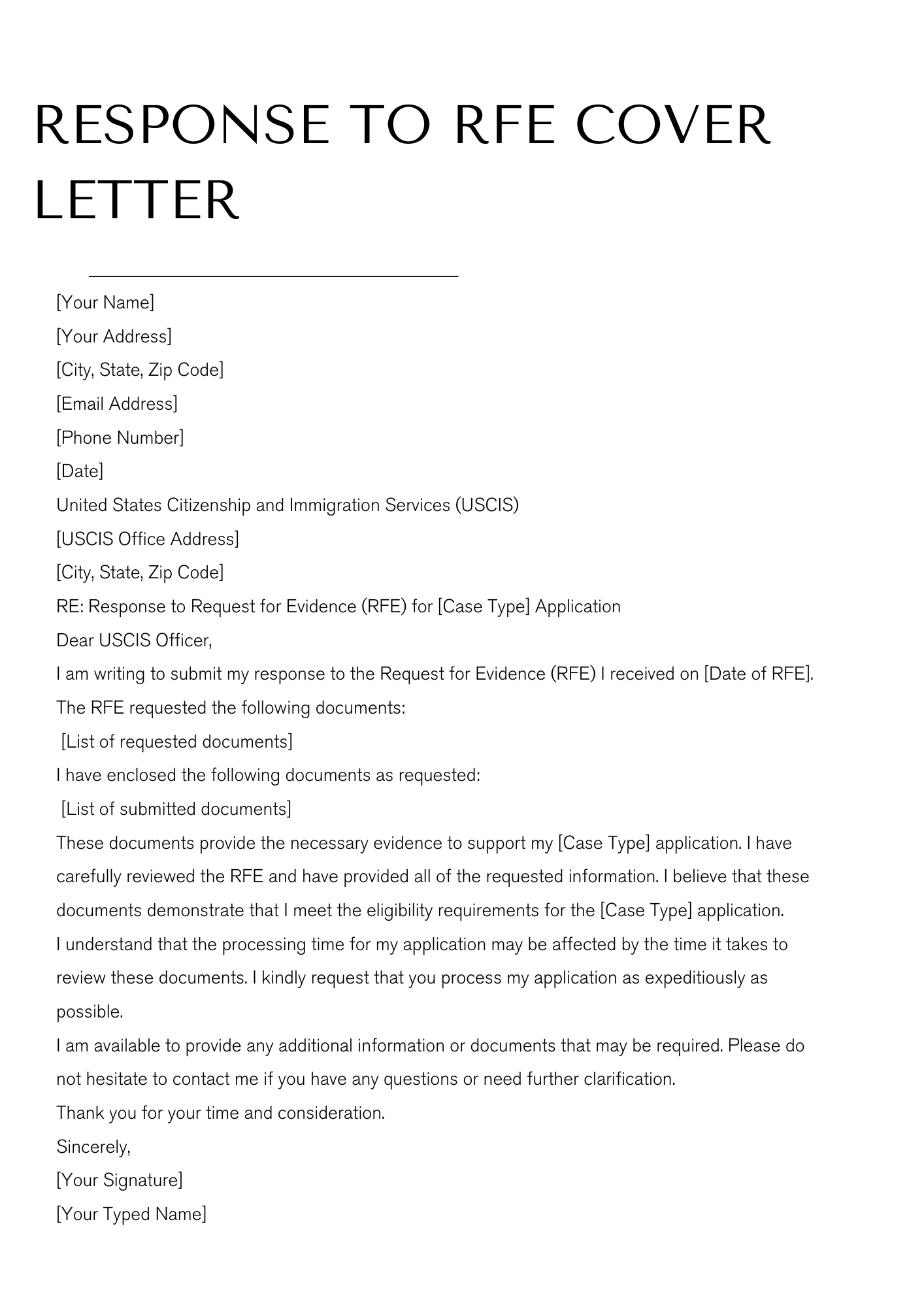 Response to Request for Evidence Cover Letter