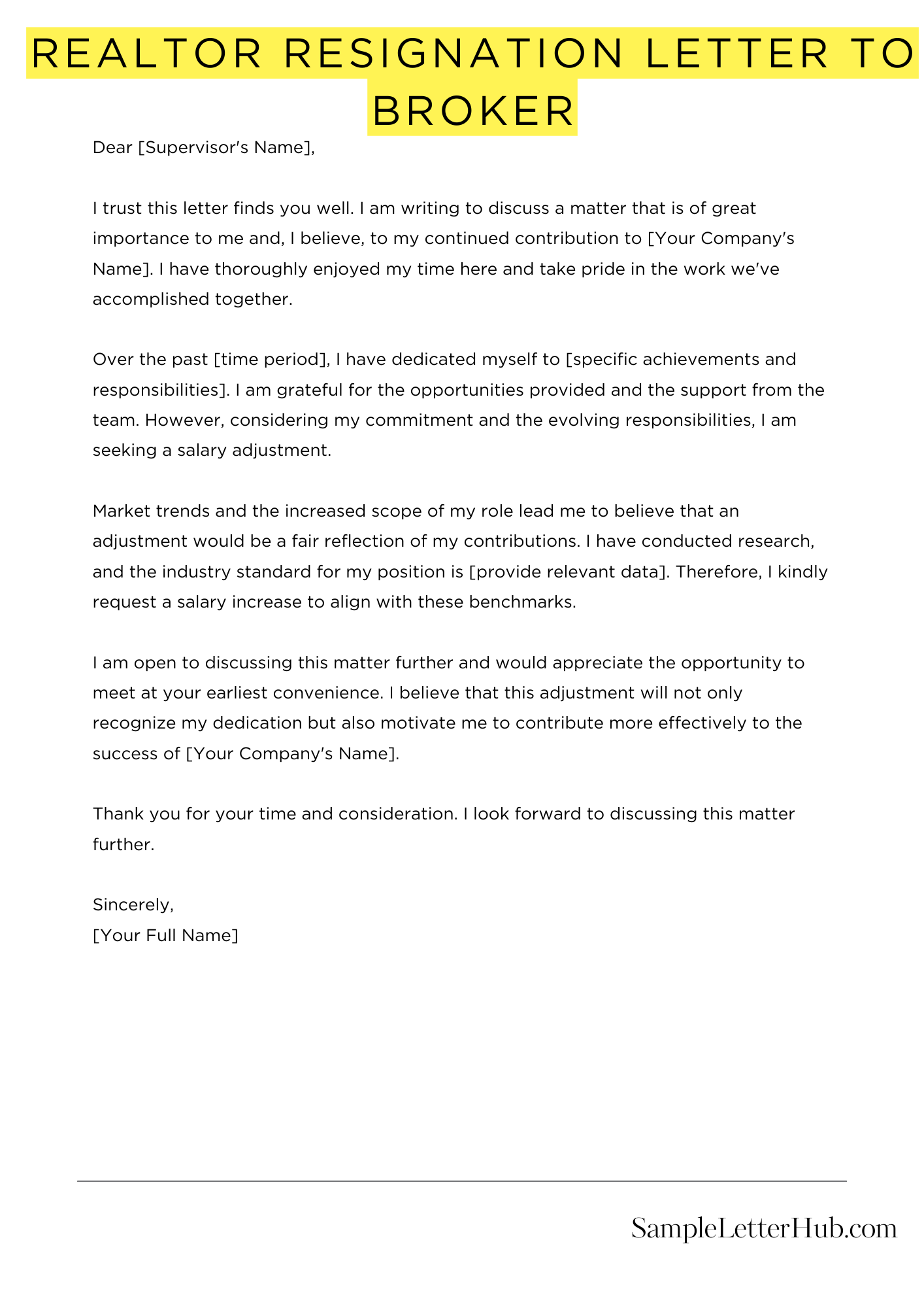 Realtor Resignation Letter To Broker