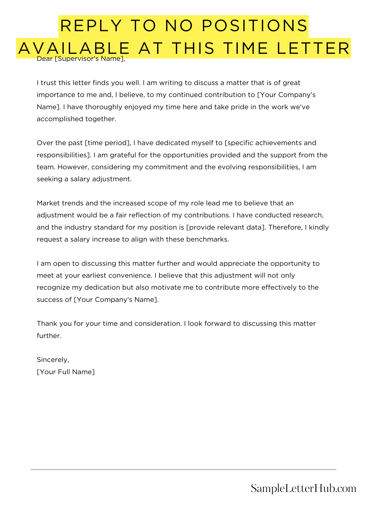 Reply To No Positions Available At This Time Letter