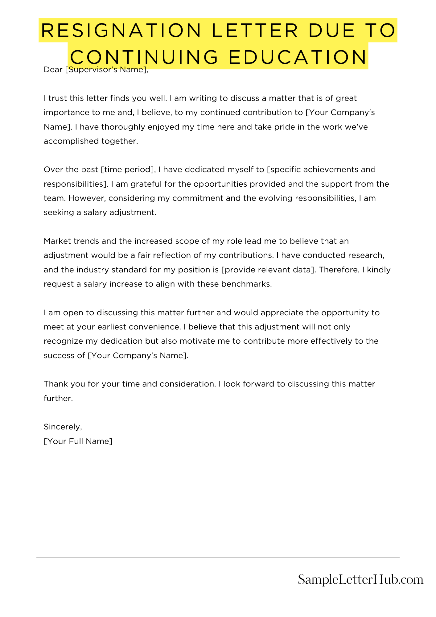 Resignation Letter Due To Continuing Education