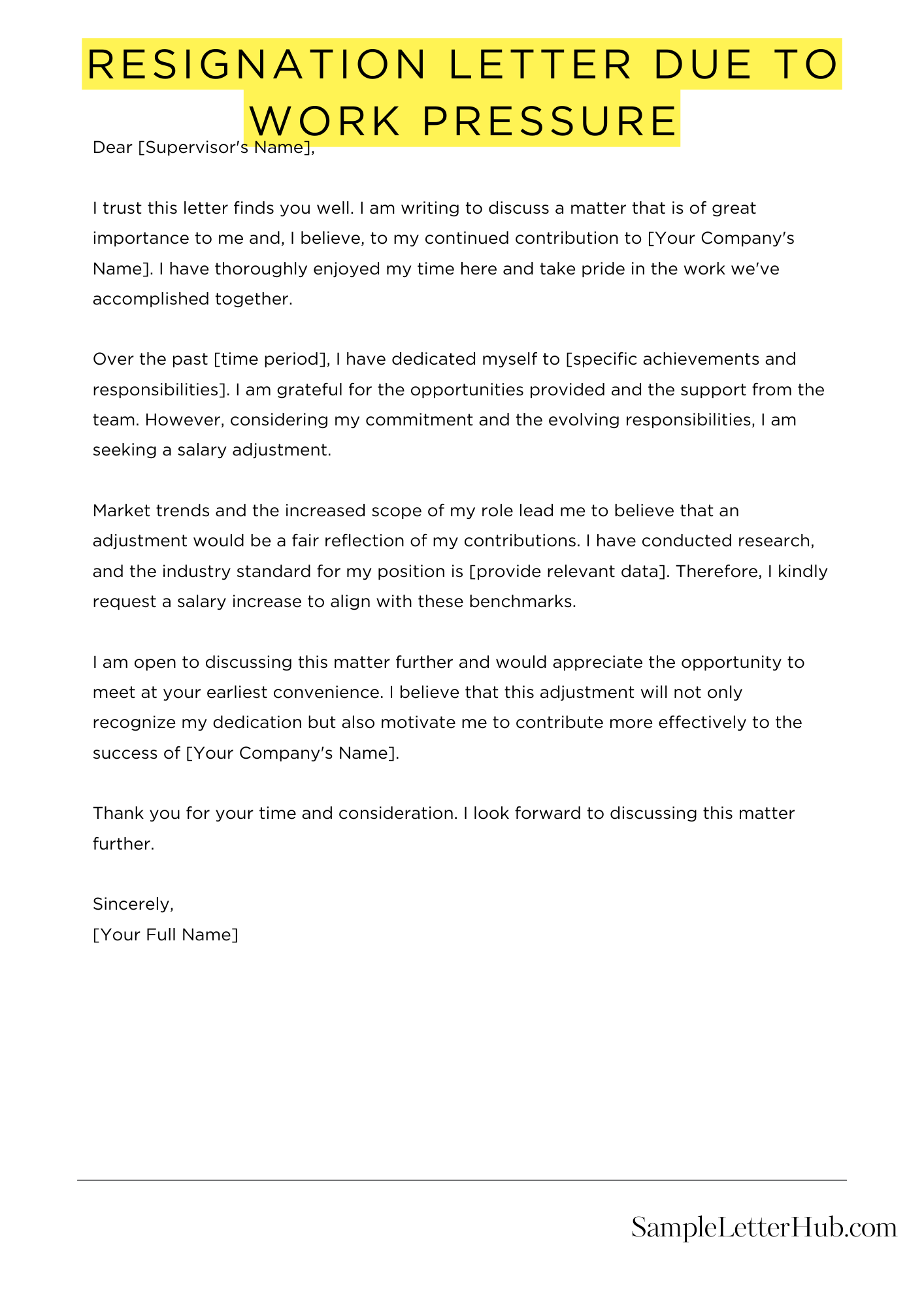 Resignation Letter Due To Work Pressure