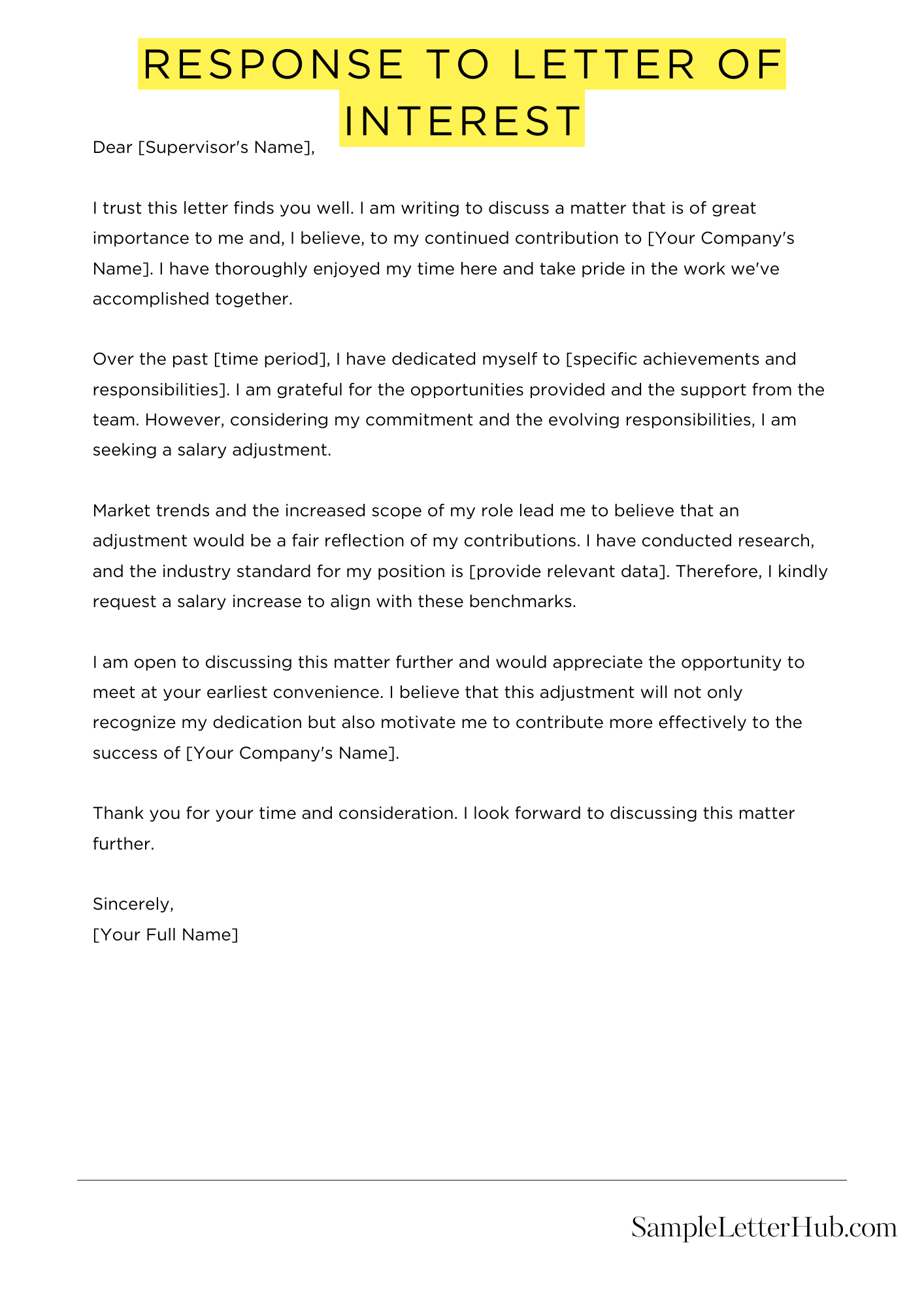 Response To Letter Of Interest