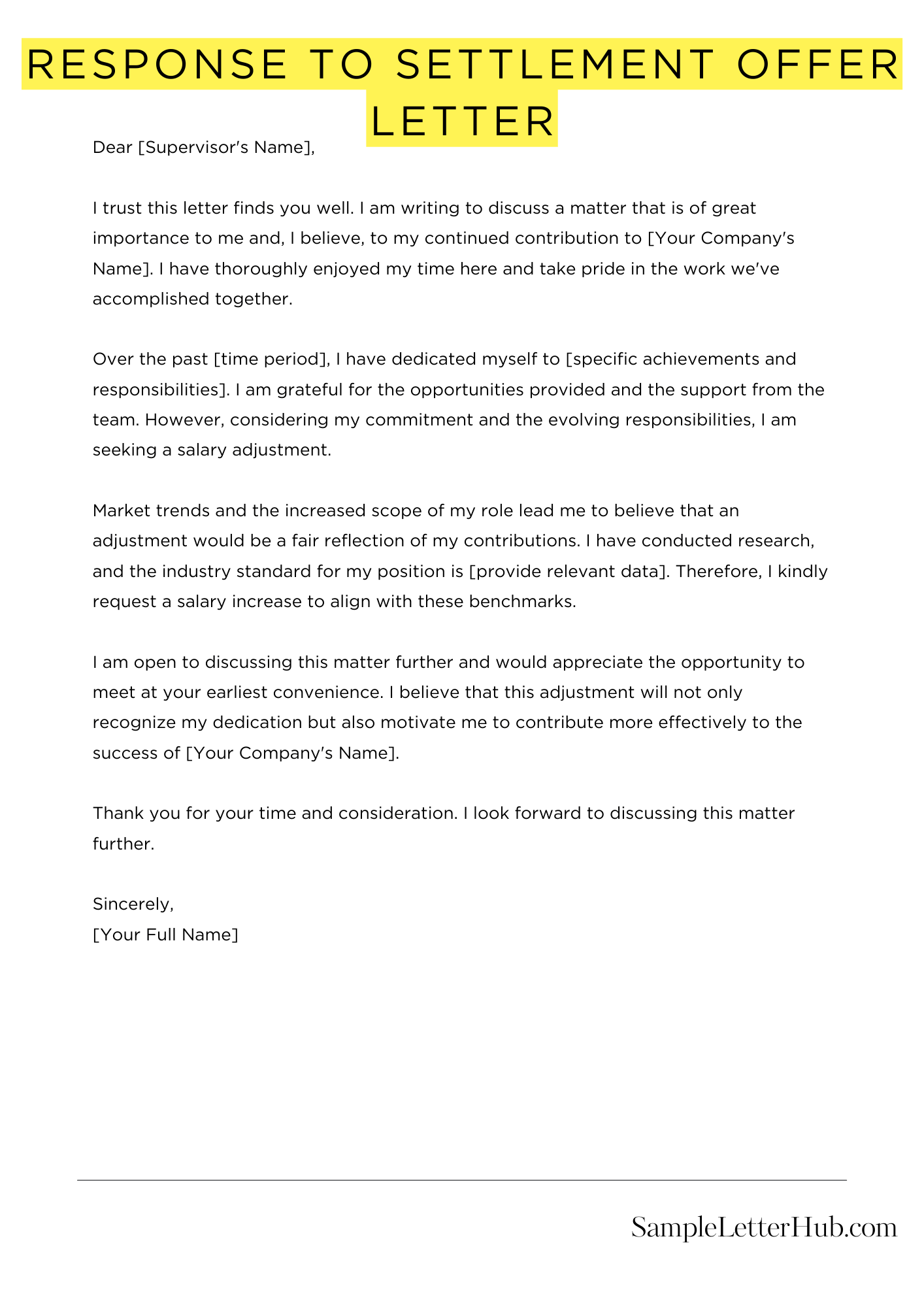 Response To Settlement Offer Letter