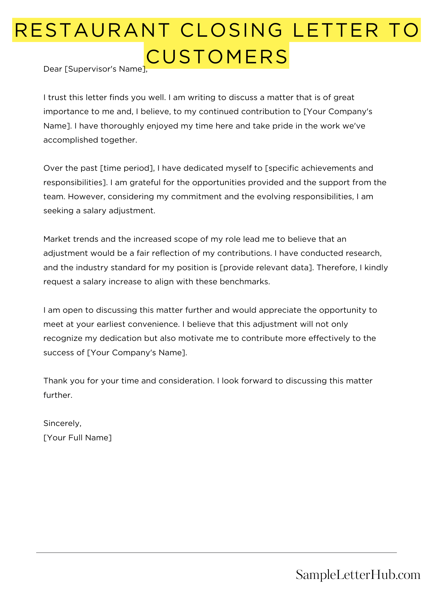 Restaurant Closing Letter To Customers