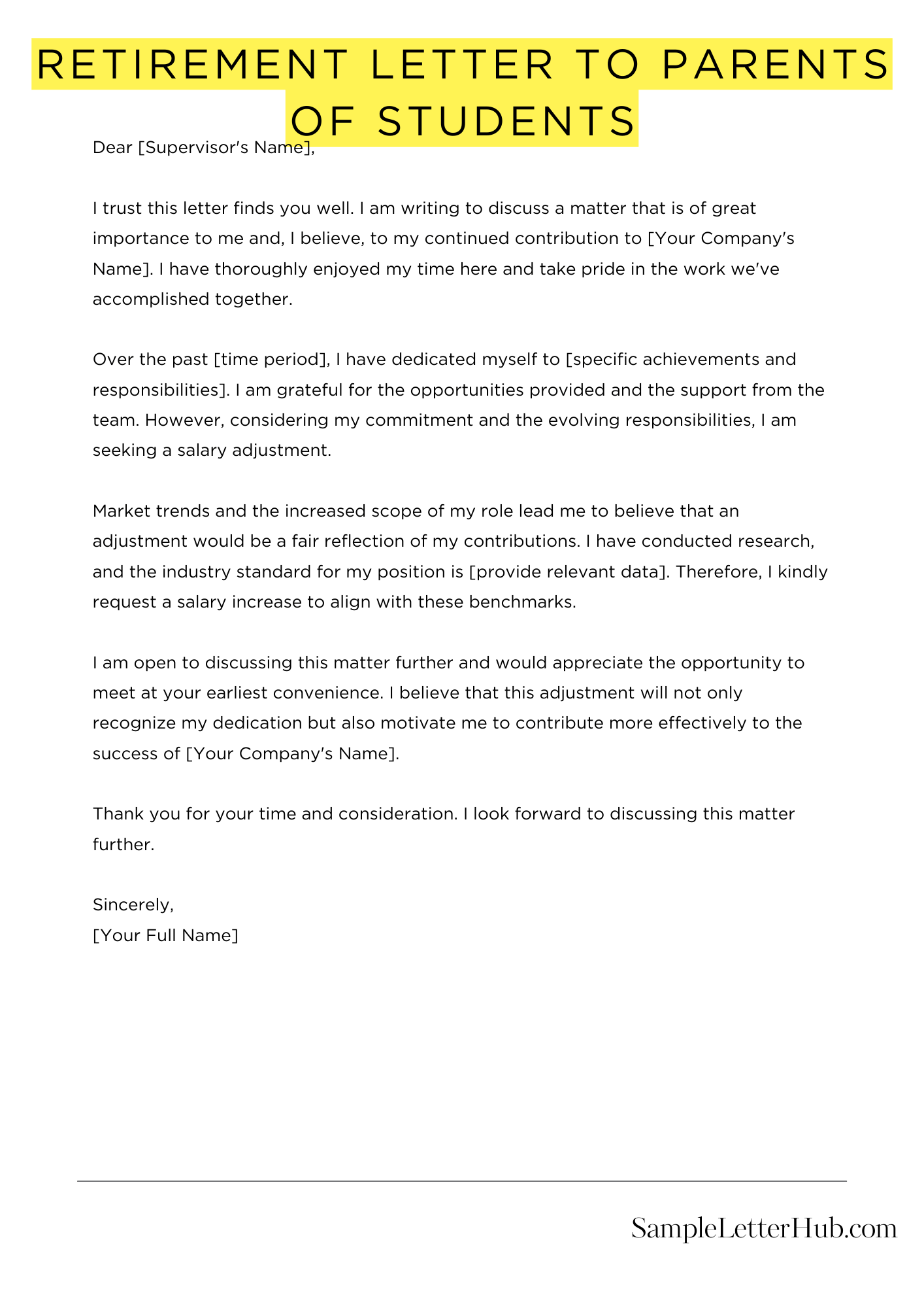 Retirement Letter To Parents Of Students