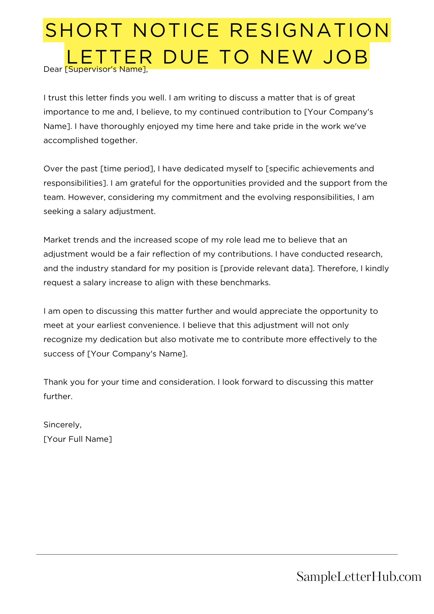 Short Notice Resignation Letter Due To New Job