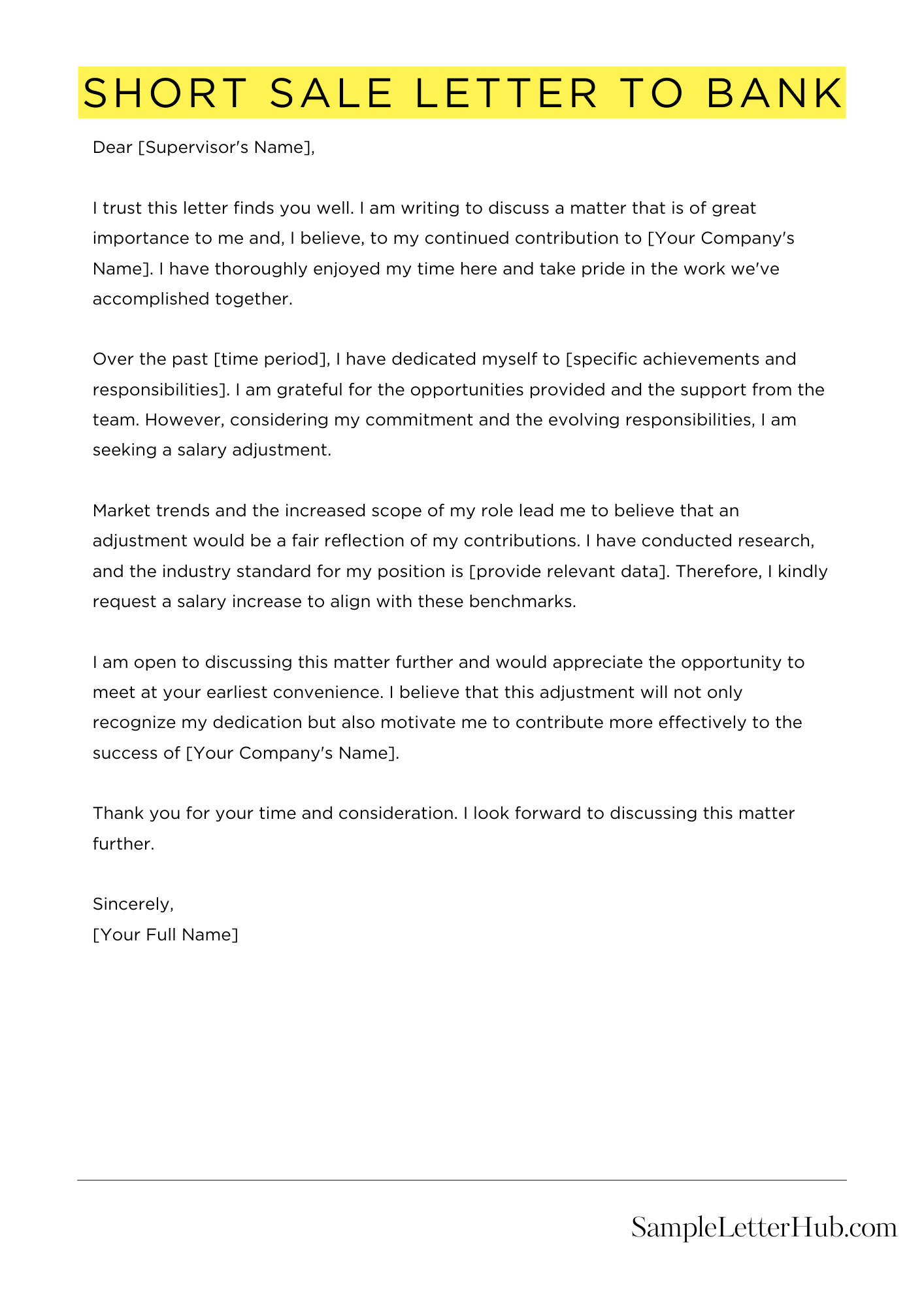 Short Sale Letter To Bank