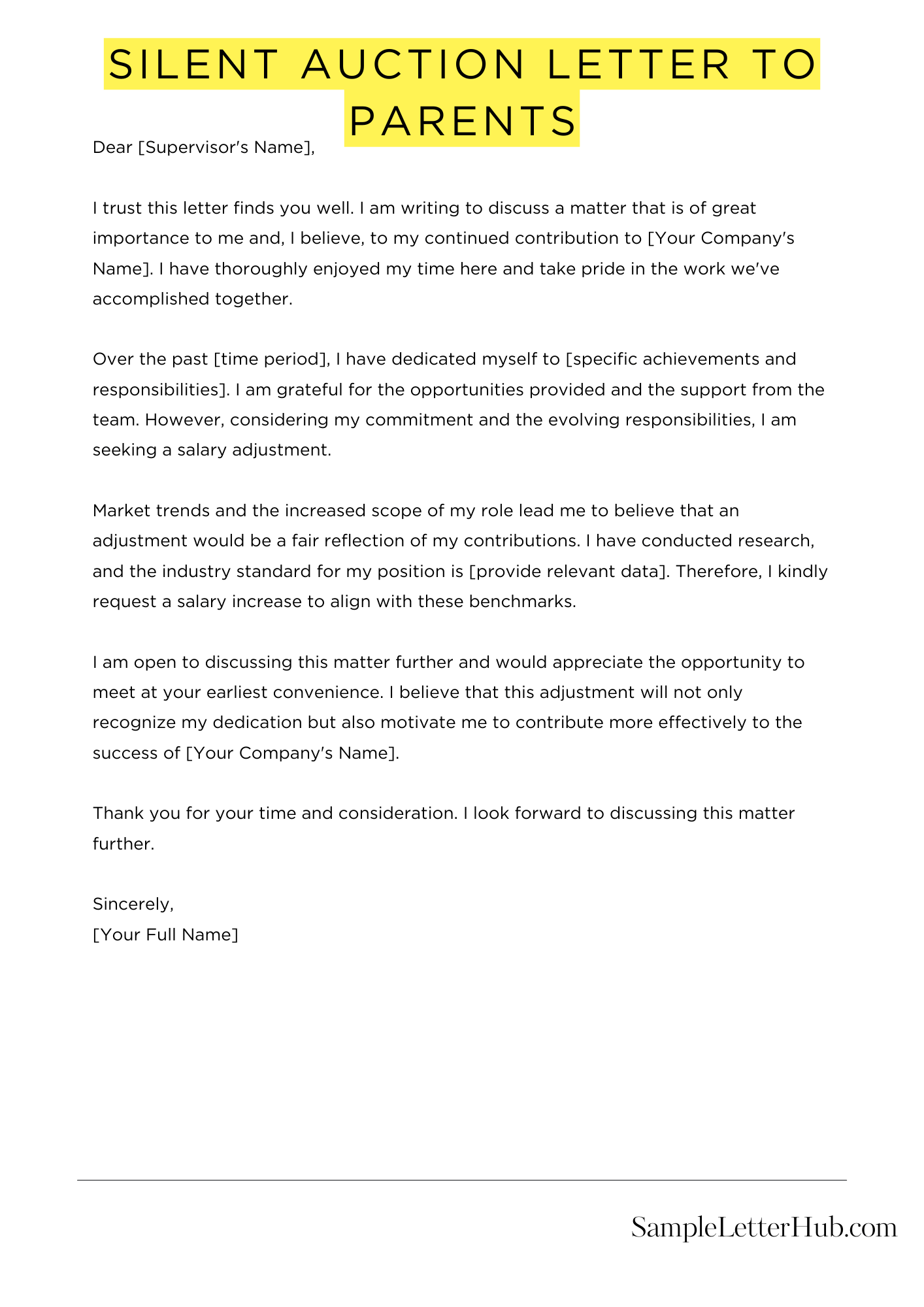 Silent Auction Letter To Parents