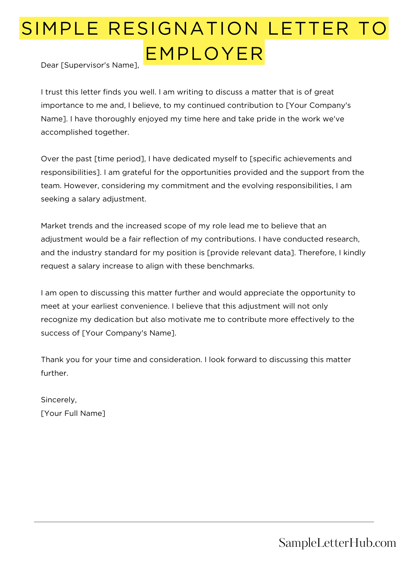 Simple Resignation Letter To Employer