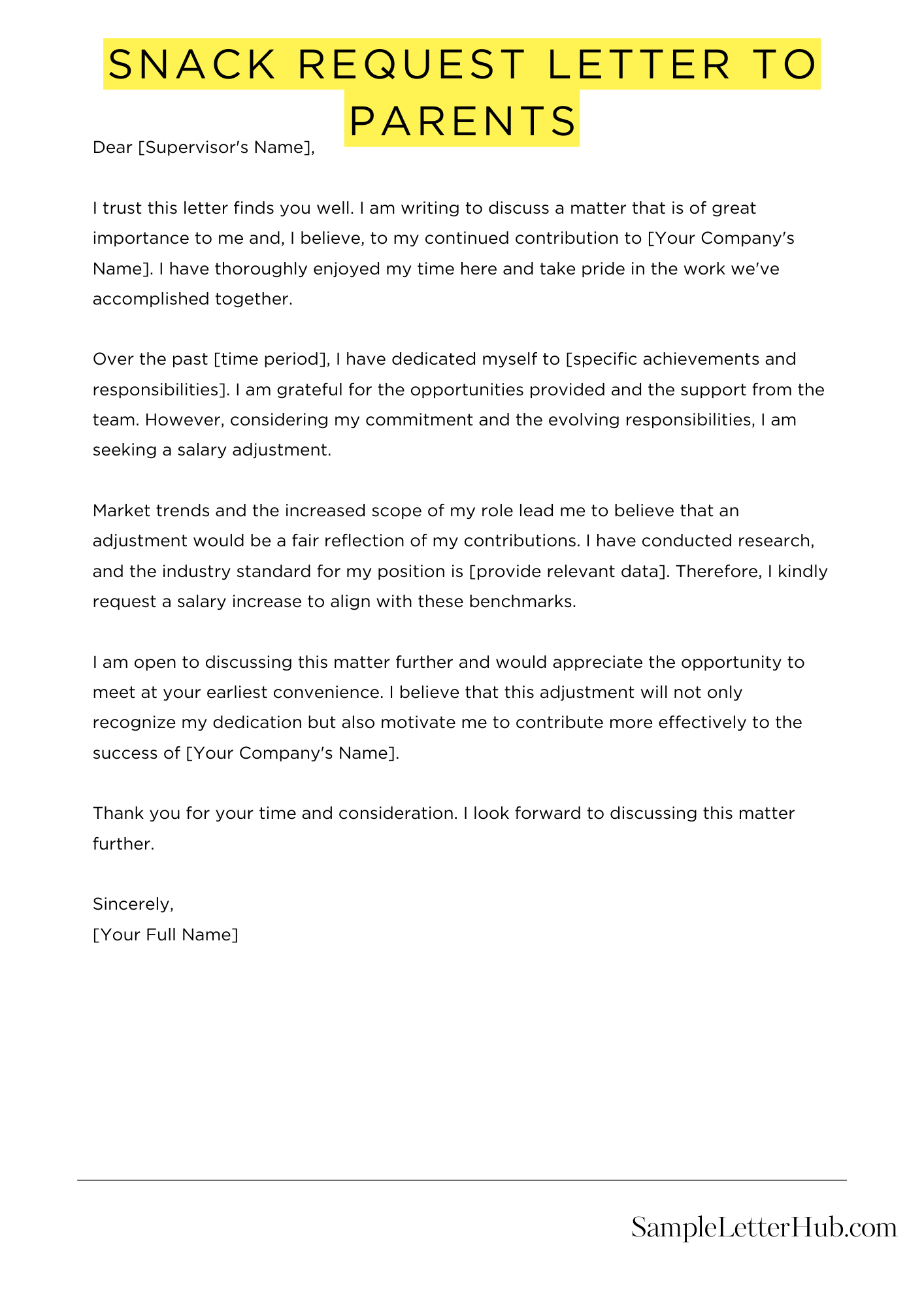 Snack Request Letter To Parents