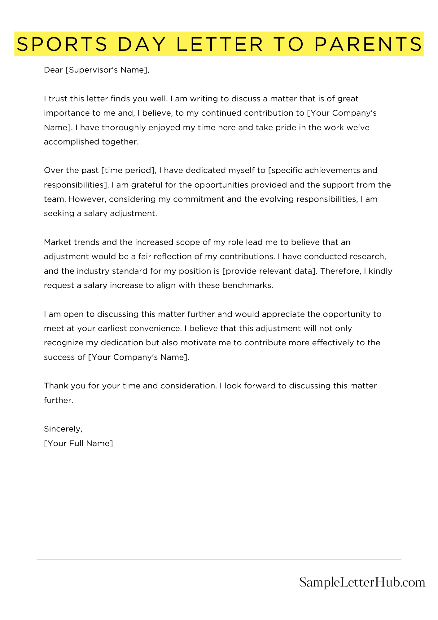 Sports Day Letter To Parents