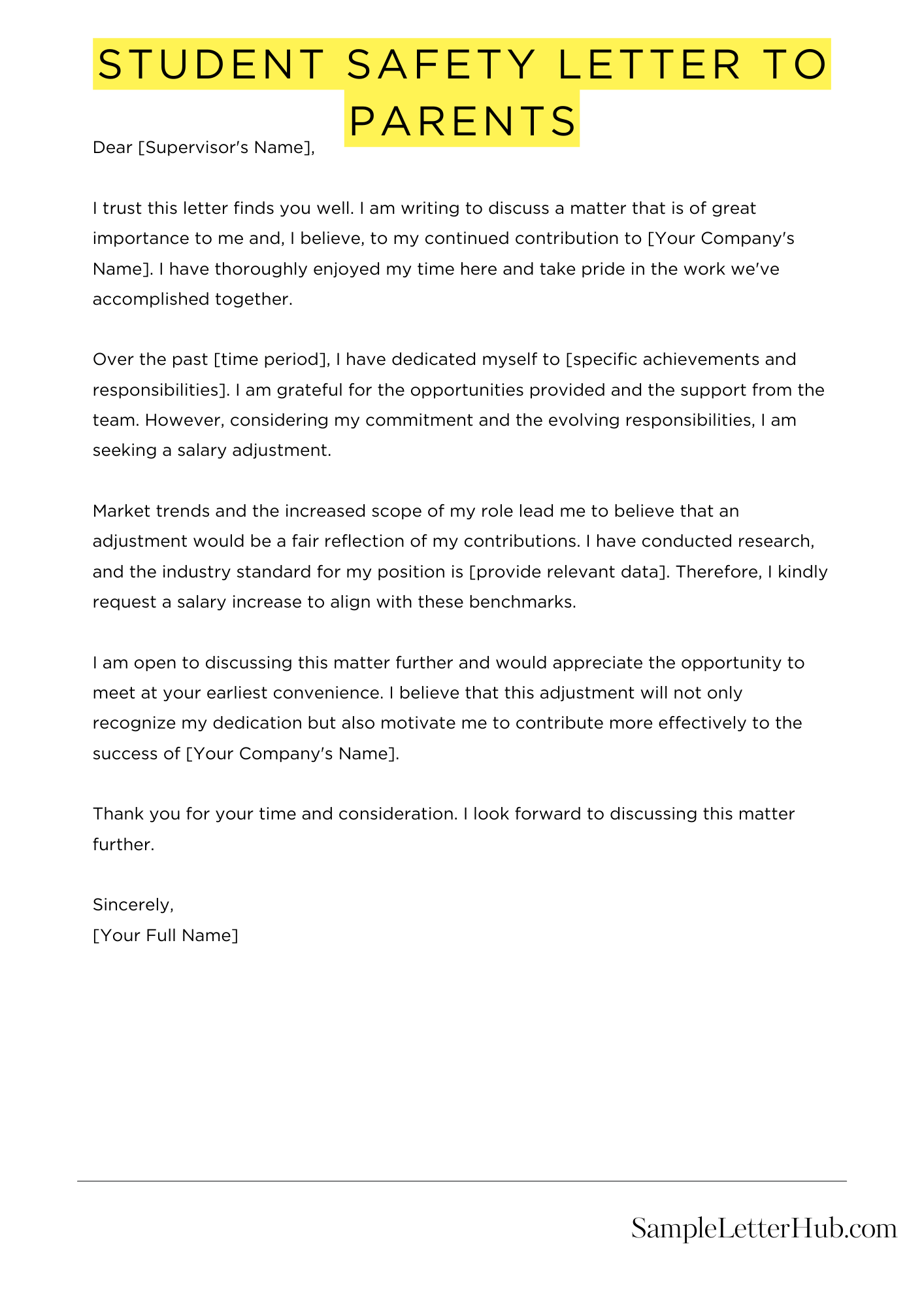 Student Safety Letter To Parents