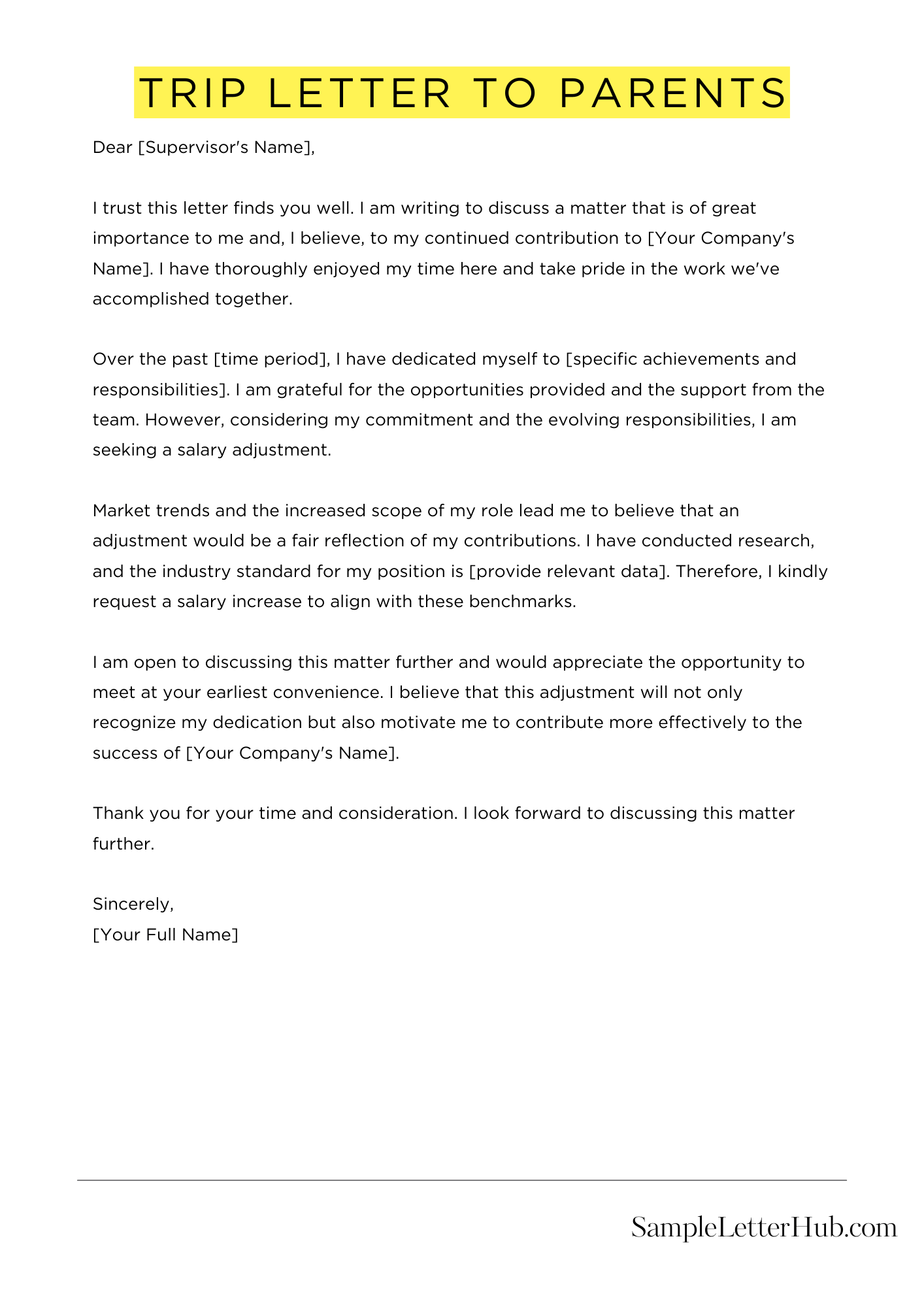 Trip Letter To Parents