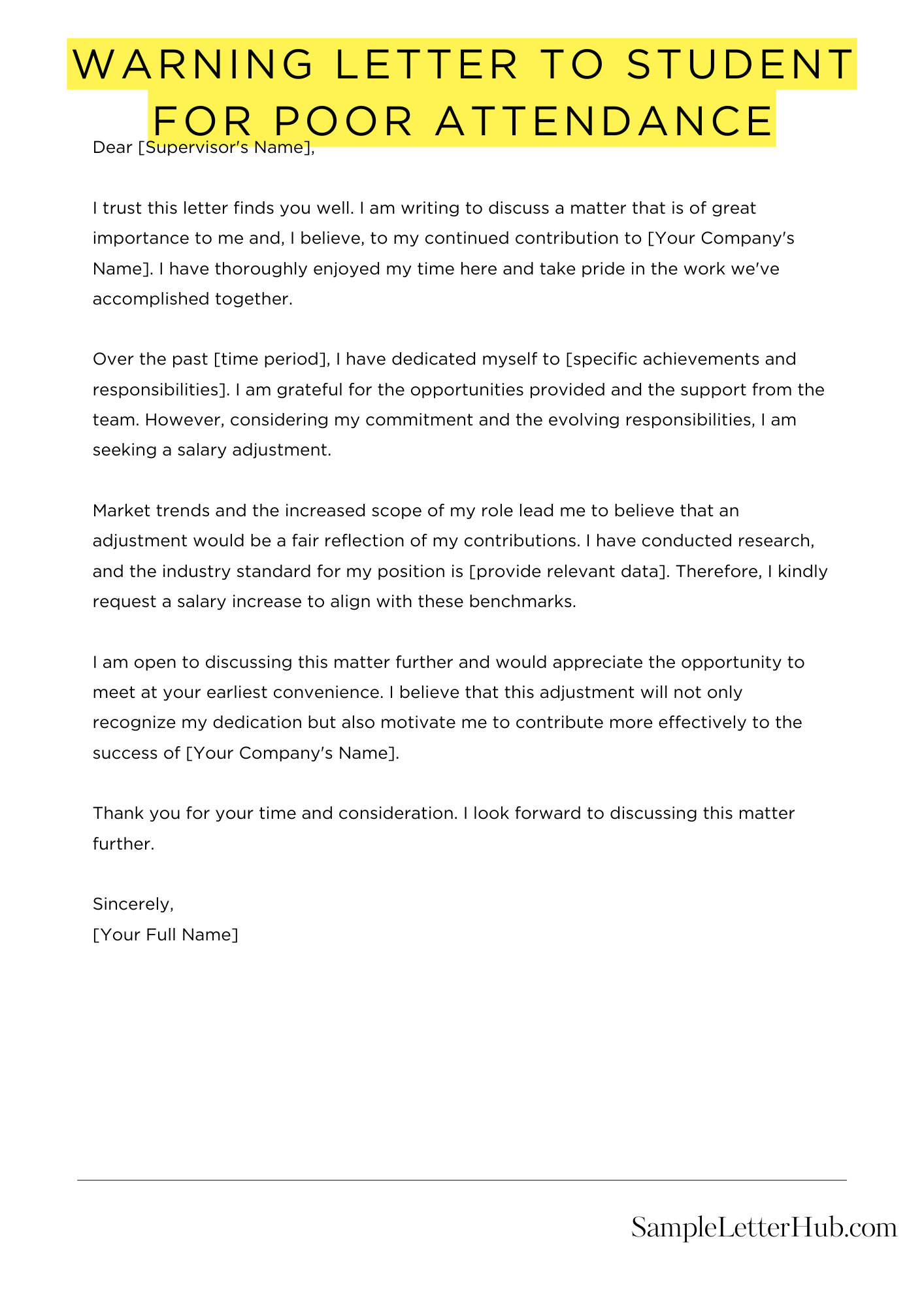 Warning Letter To Student For Poor Attendance