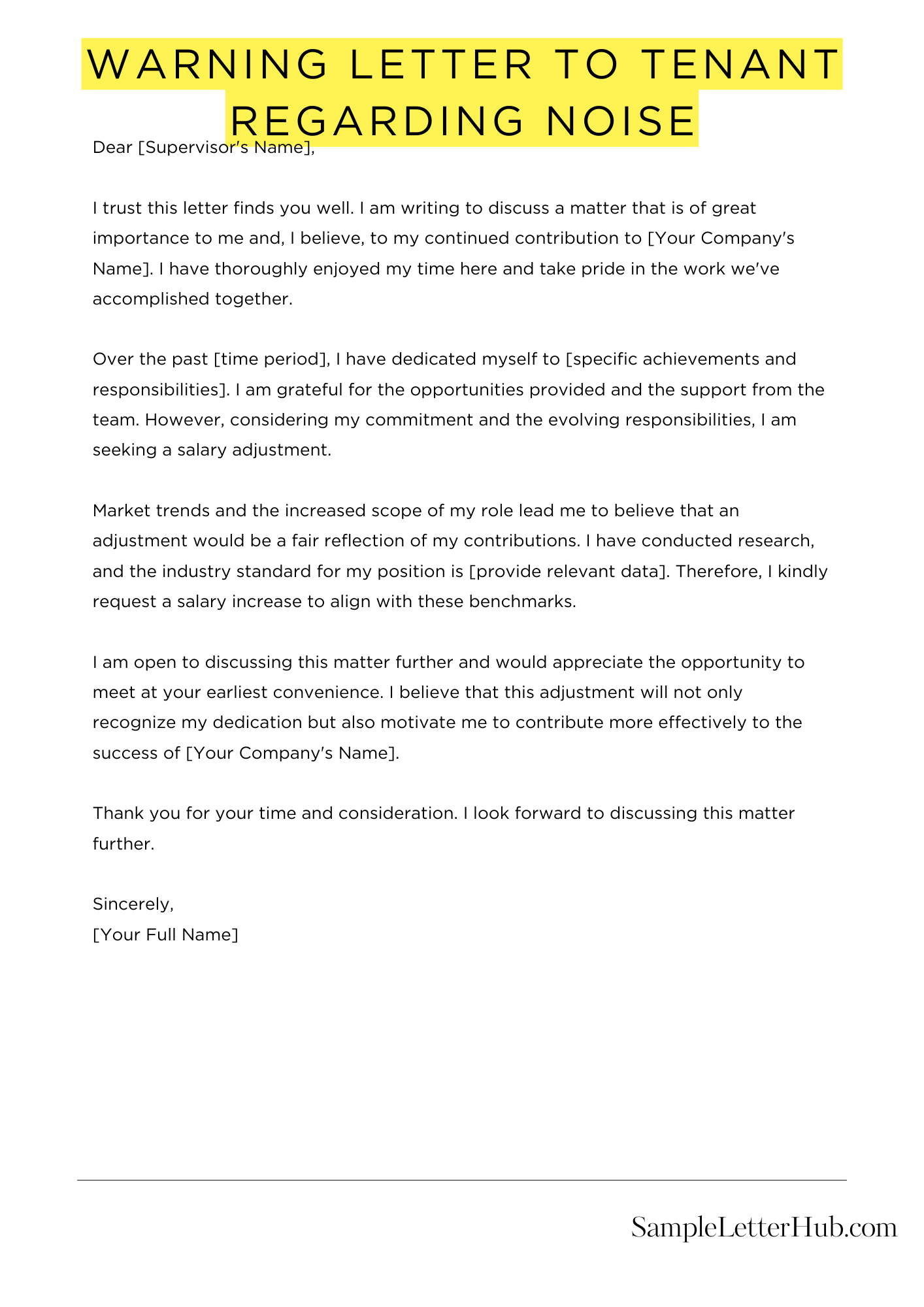 Warning Letter To Tenant Regarding Noise