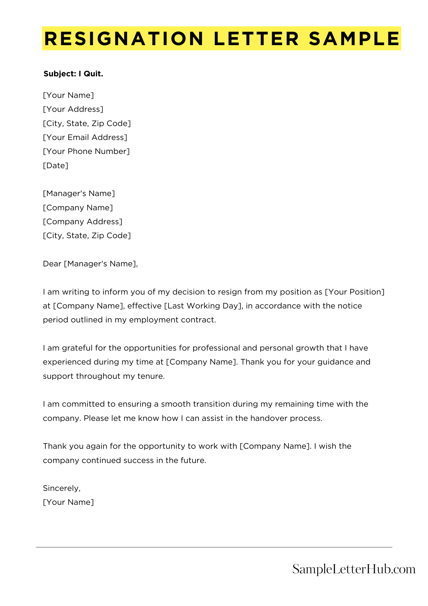 Resignation Letter Sample 20 Examples For 2025 Sample Letter Hub