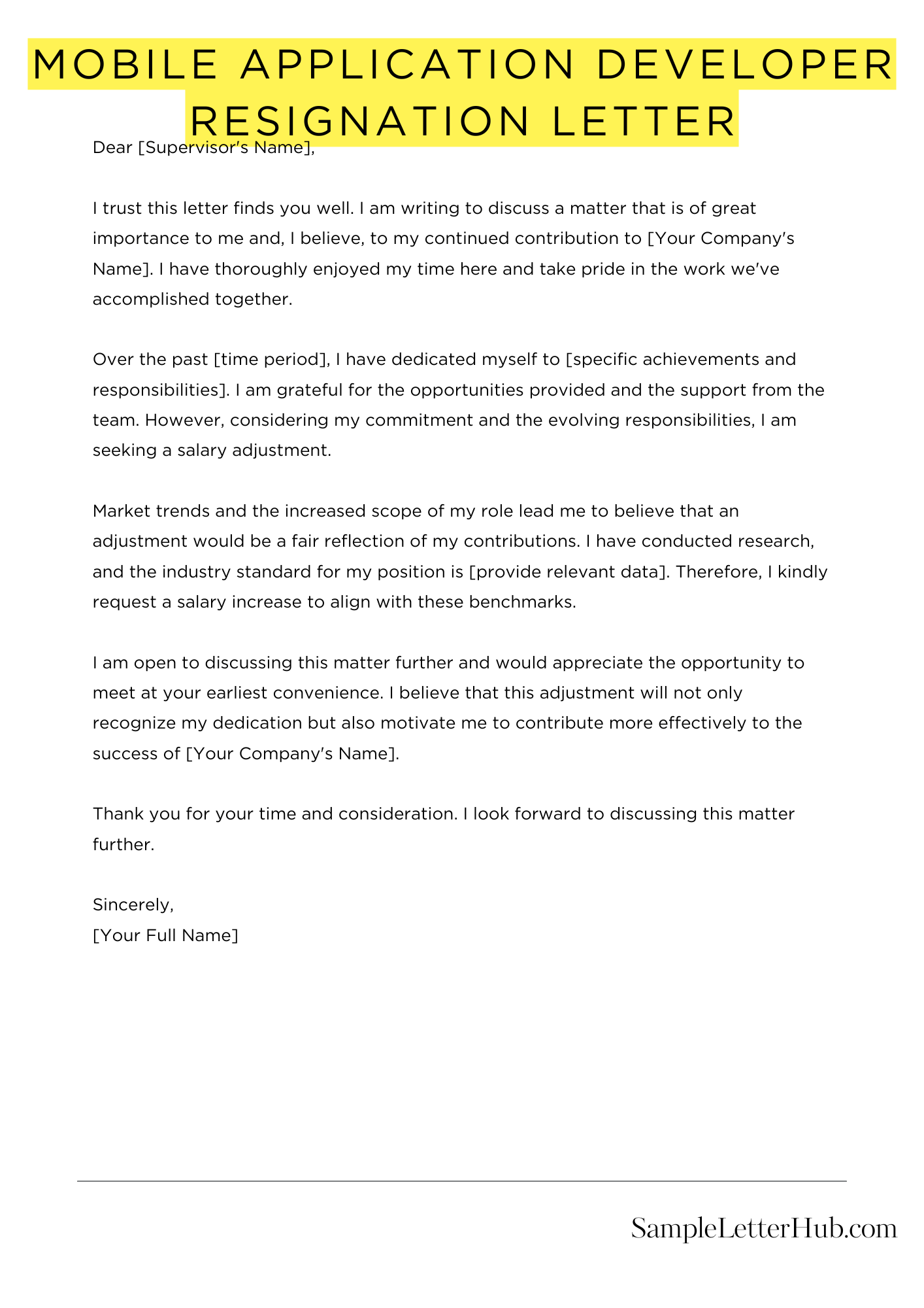 Mobile Application Developer Resignation Letter