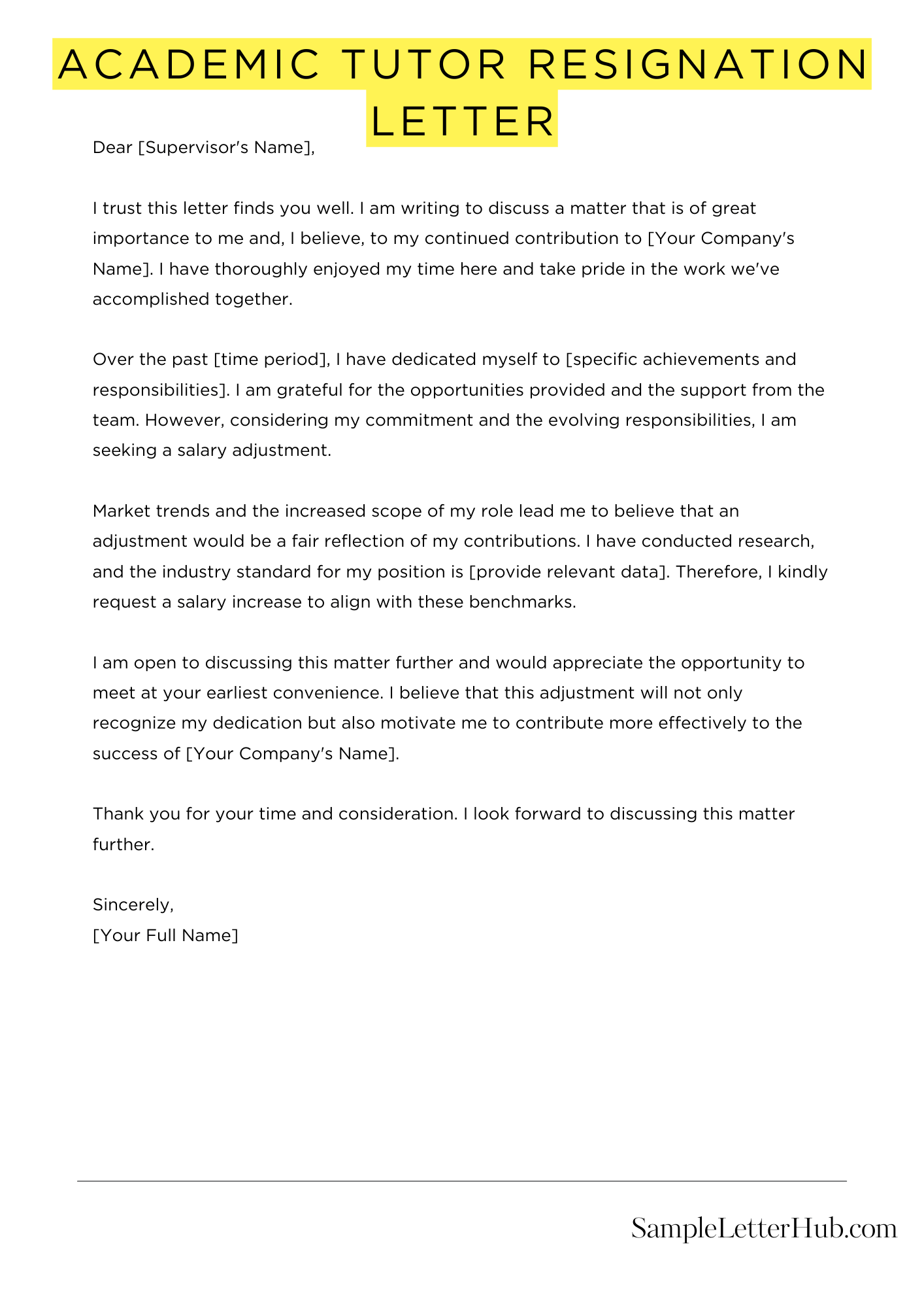 Academic Tutor Resignation Letter