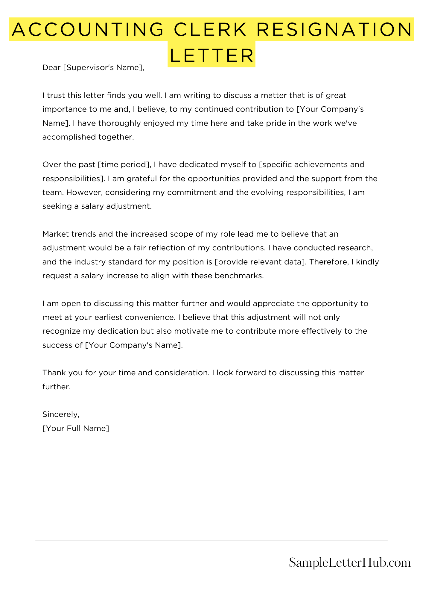 Accounting Clerk Resignation Letter